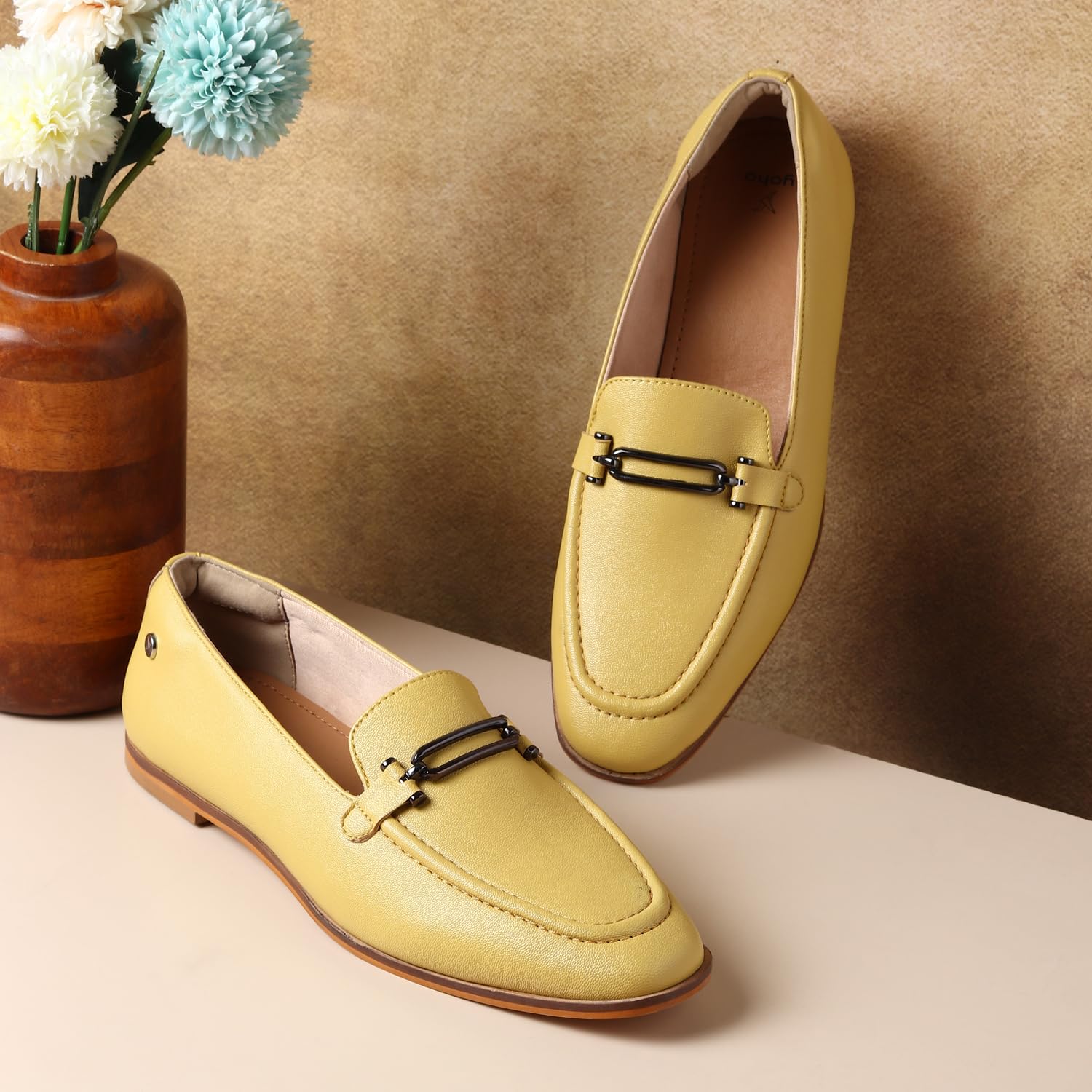 Bliss Loafers for Women | Comfortable & Stylish Bellies | Fashion Moccasins with Footpharma Footbed | Slip-on for Casual & Formal Wear | 001 | Pastel Yellow - UK 4 - Image 4