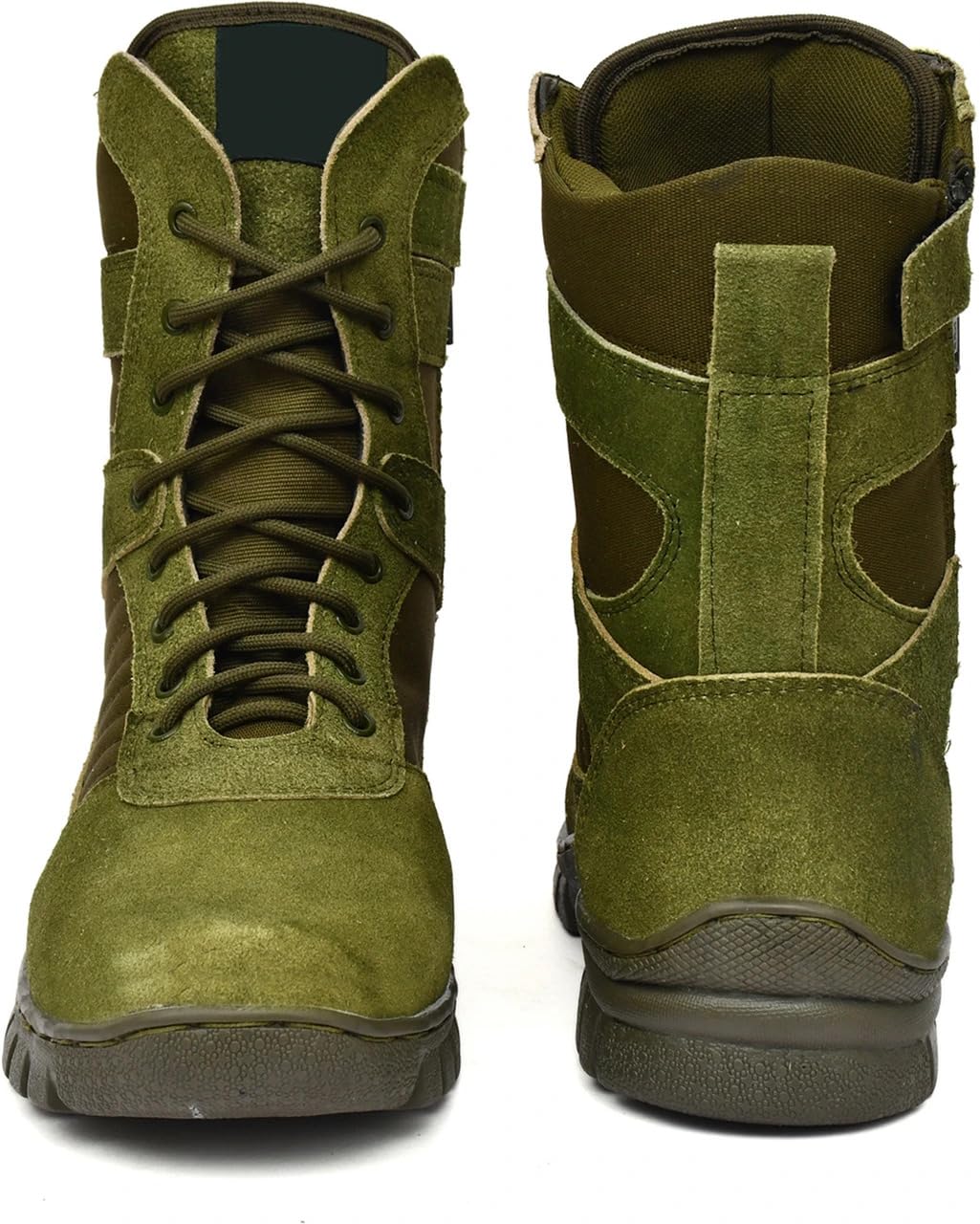 Military Tactical Combat Boots, High Ankle Lace-Up with Hook and Loop Strap, Suede and Canvas, Olive Green and Beige (Mehndi, Standard, UK Footwear Size System, Adult, Men, Numeric, Medium, 10) - Image 3