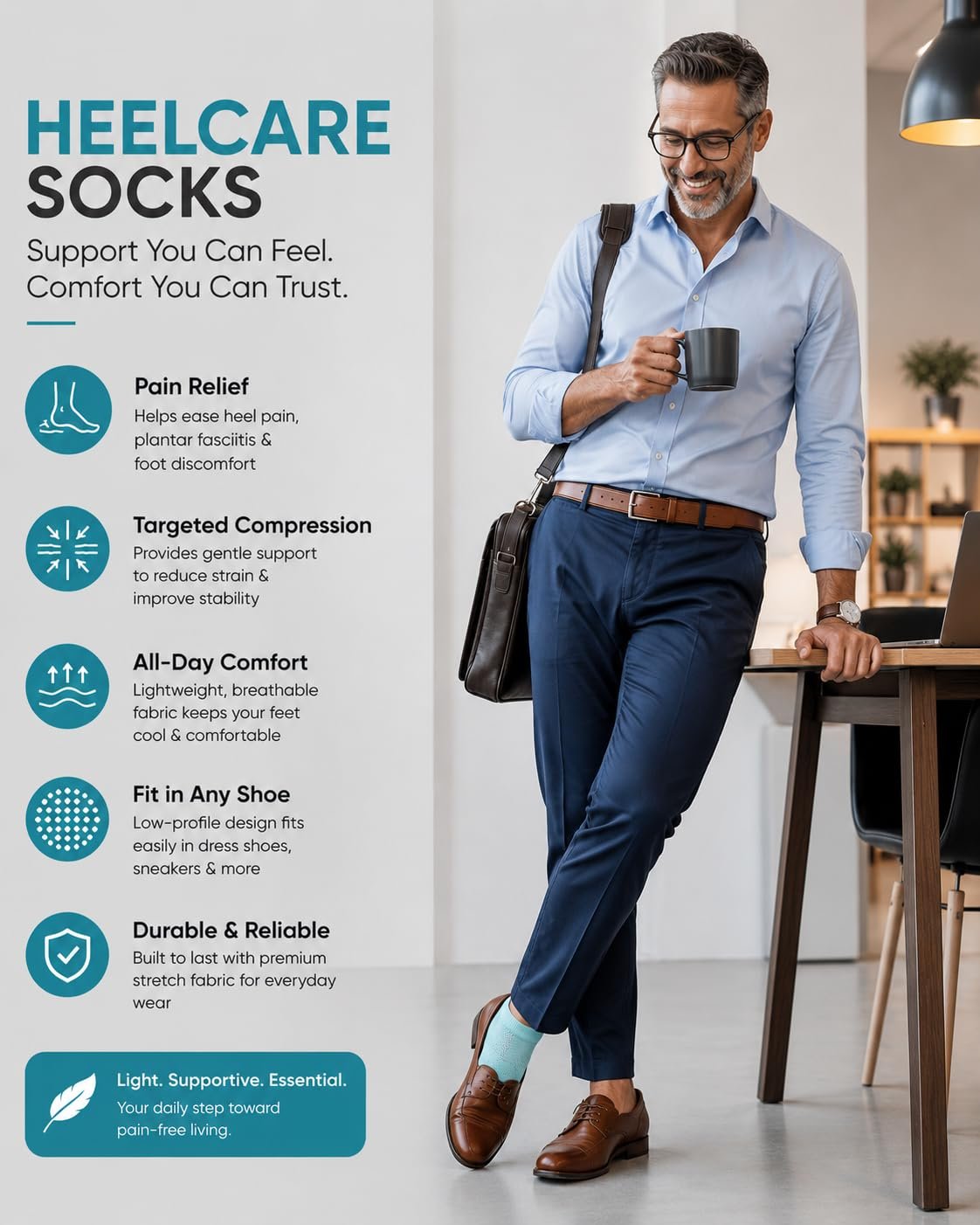HEELCARE SOCKS Heel Support Compression Sleeve for Men & Women | Ankle Support for Heel Pain, Plantar Fasciitis & Achilles Tendon Relief | Breathable Lightweight Foot Compression Sock for Daily Wear, Sports & Running - Image 3
