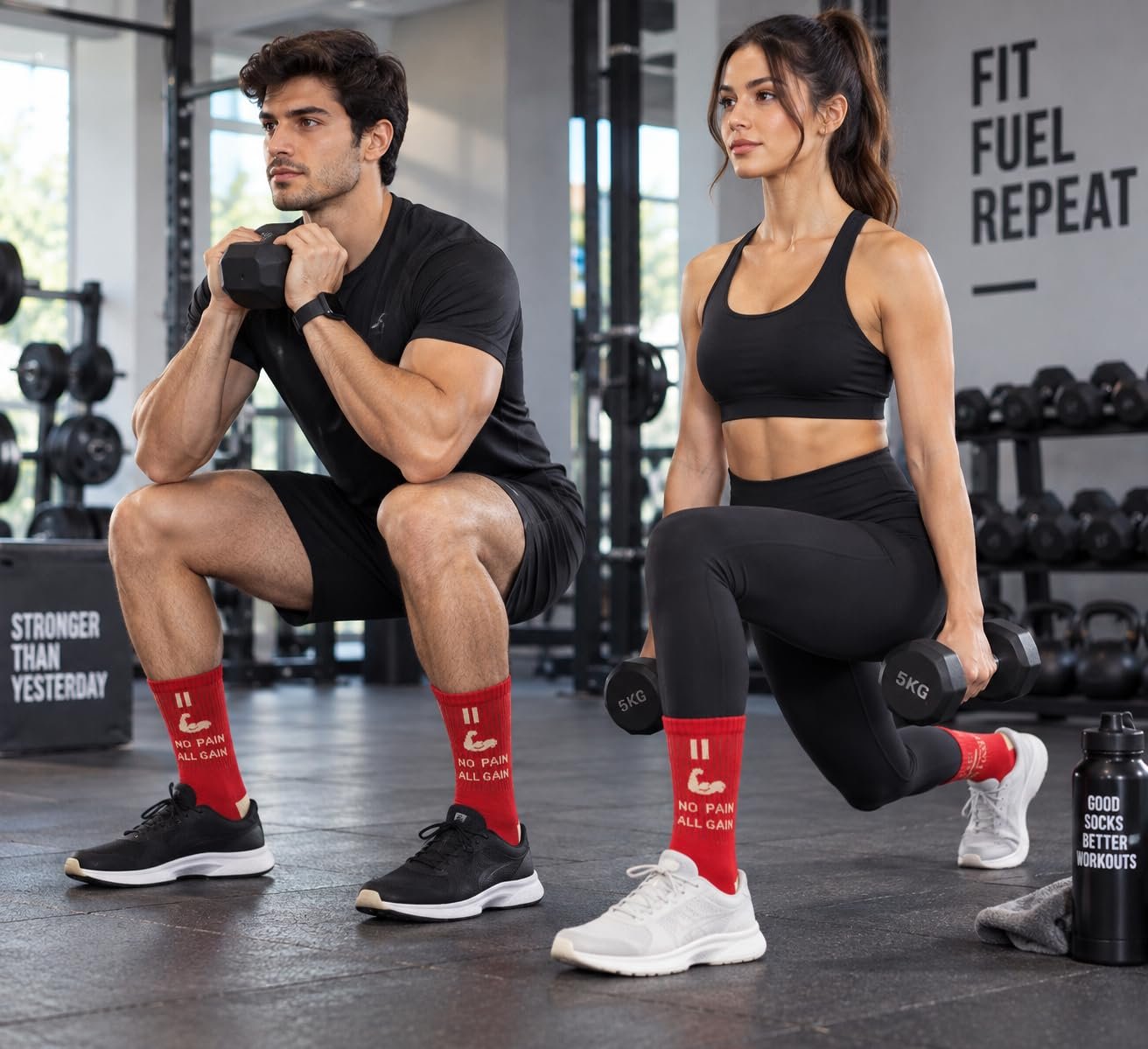 Shocks bazar No Pain All Gain Red Cotton Gym Socks Pack of 3, Long Length - Image 3