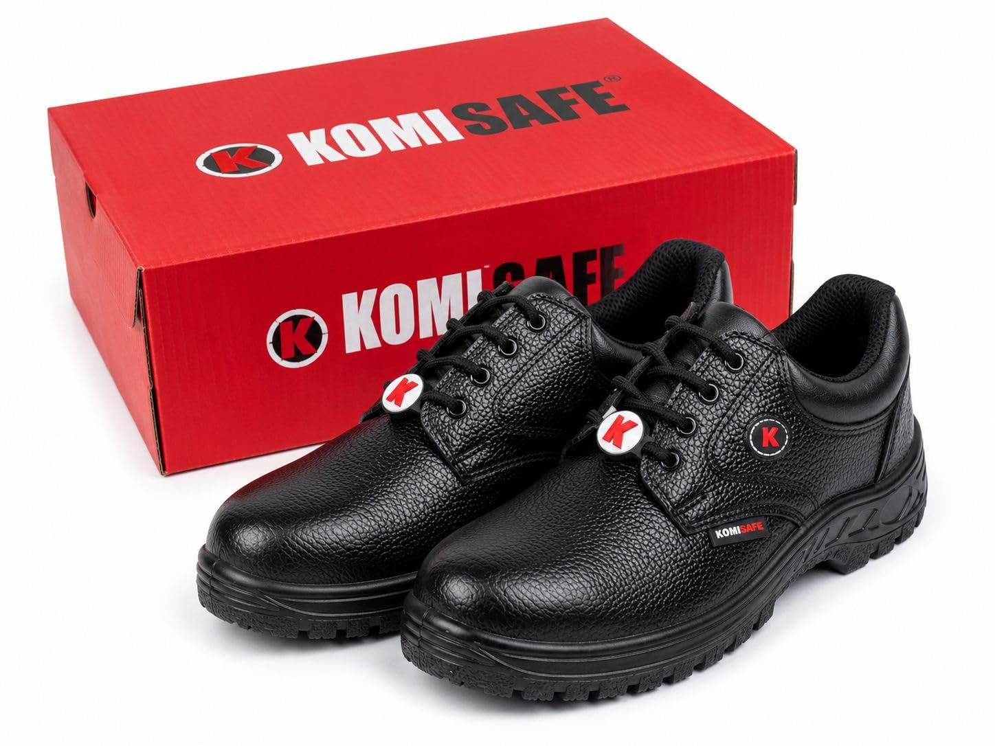 KOMISAFE Steel Toe Safety Shoes for Men | Anti Slip PU Sole | Shock Absorbing Work Shoes | Oil and Acid Resistant | Lace Up Industrial Safety Footwear | Black