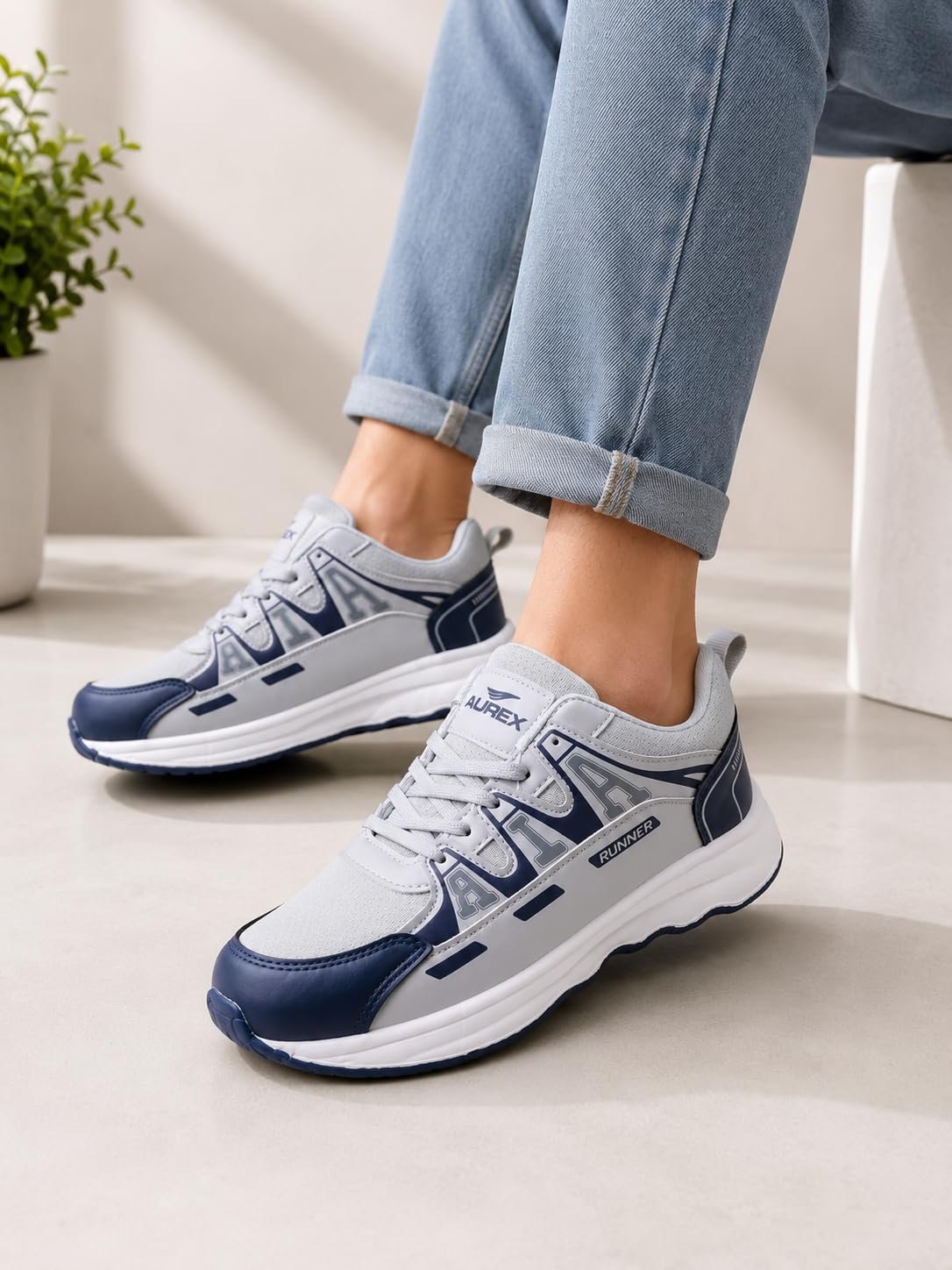 Men Sports Shoes Grey and Navy Blue (Grey and Navy Blue, UK Footwear Size System, Adult, Men, Numeric, Medium, 10) - Image 3