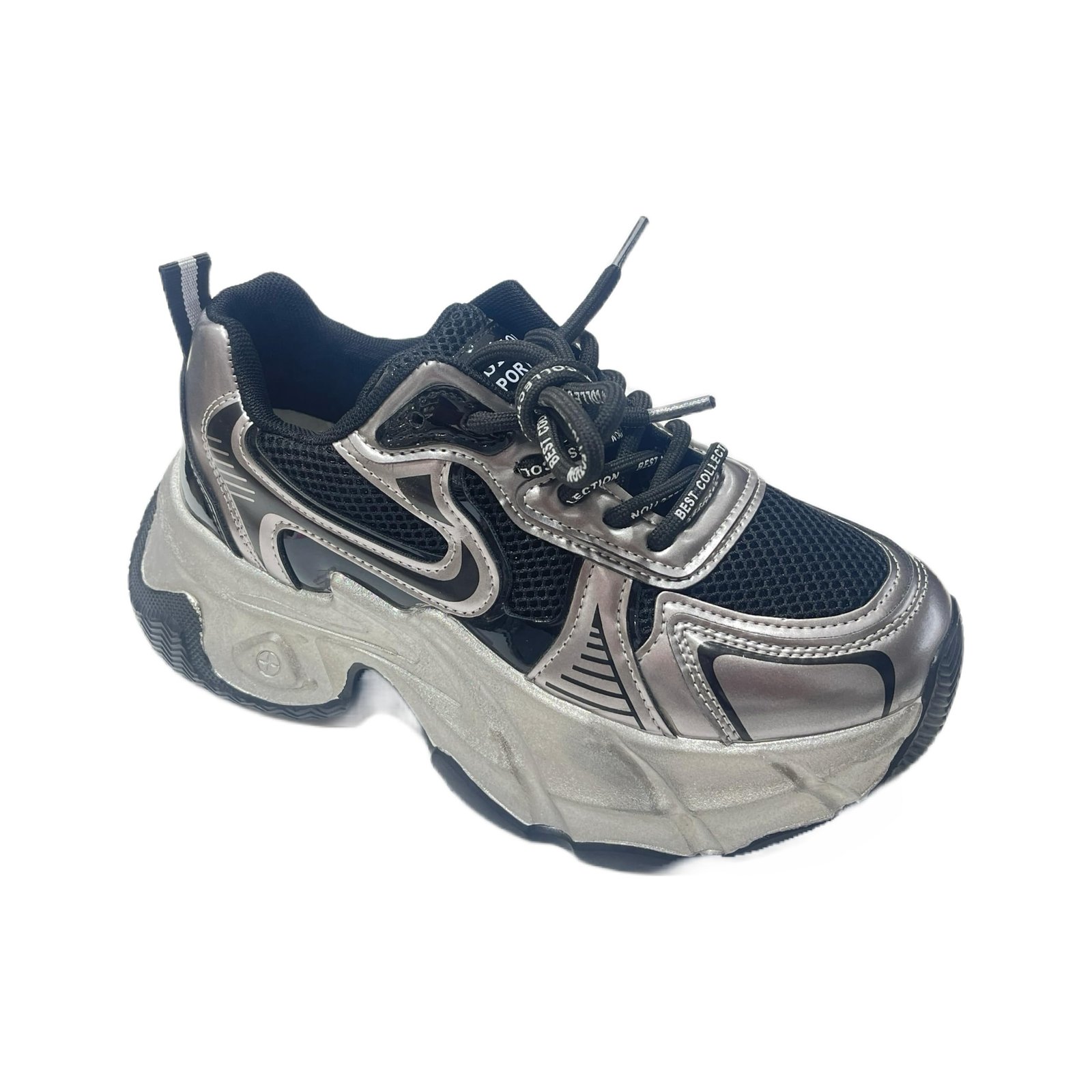Stylish Chunky Shoes, Silver, Breathable Mesh, (Black/Silver, UK Footwear Size System, Adult, Women, Numeric, Medium, 6)