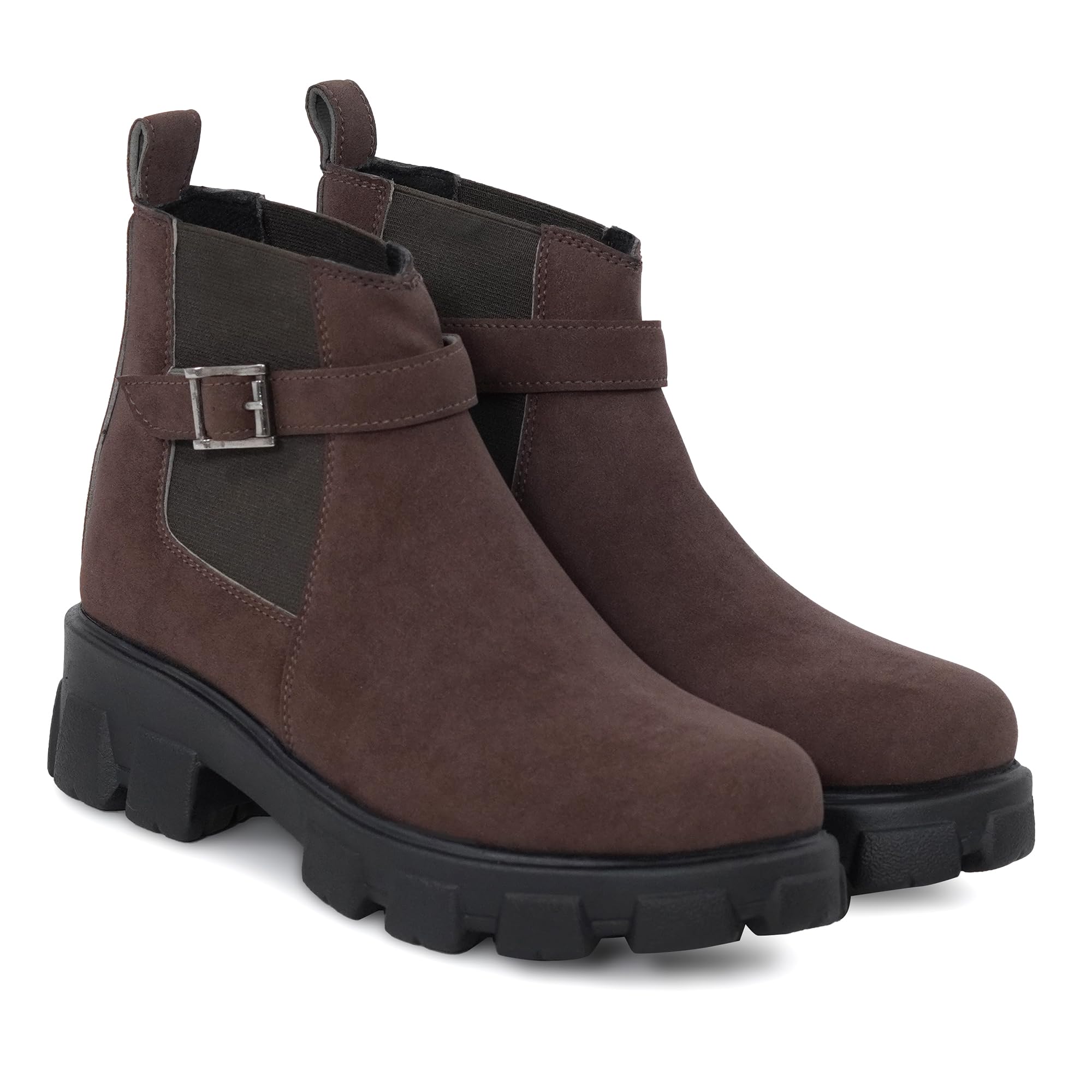 Women's Chunky Chelsea Boots | Slip-On Ankle Boots with Buckle & Lug Sole