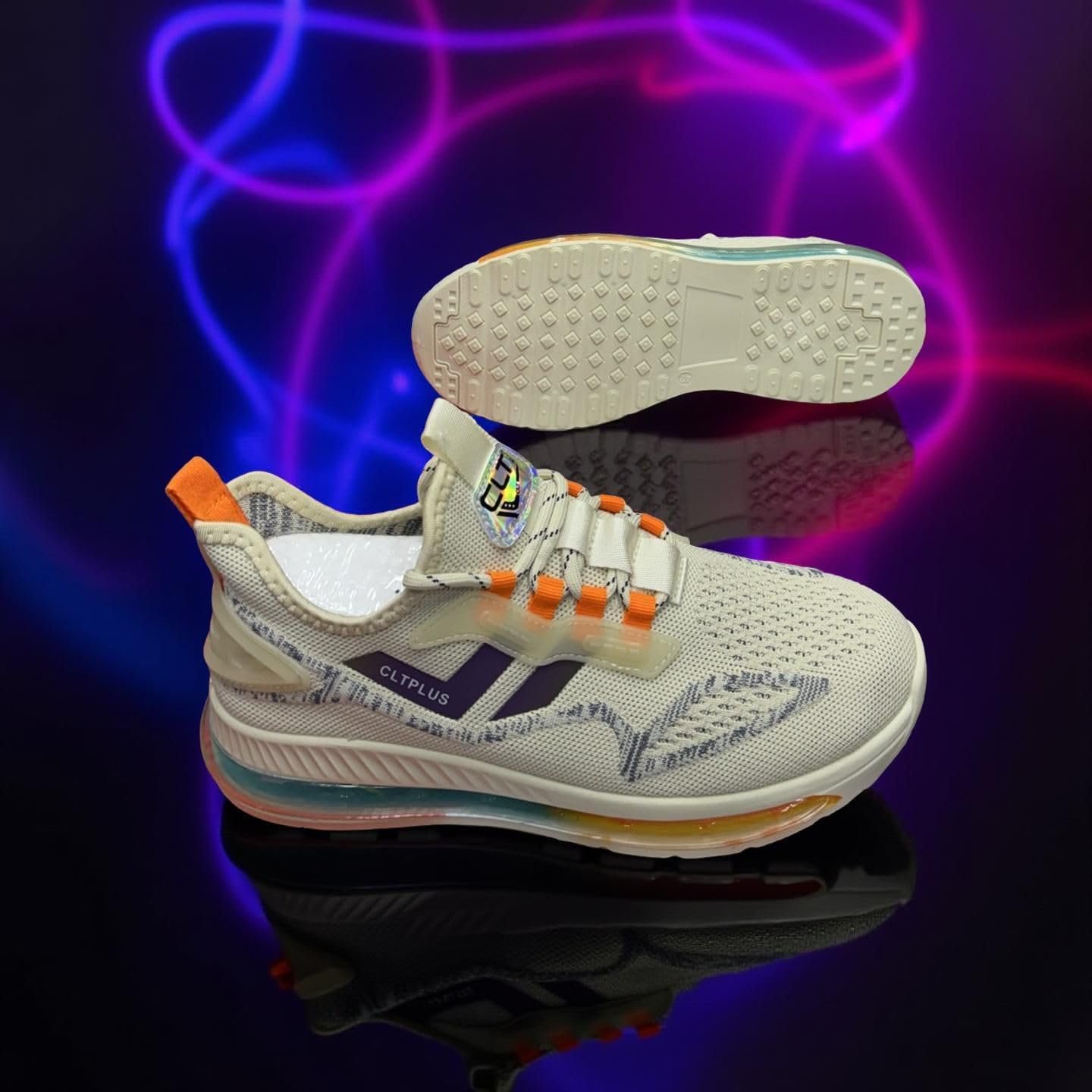 CLTPLUS Athletic Running Shoes, Mesh Upper with Air Cushion Sole, Orange and Navy Accents, White (Cream, UK Footwear Size System, Adult, Men, Numeric, Medium, 6) - Image 2
