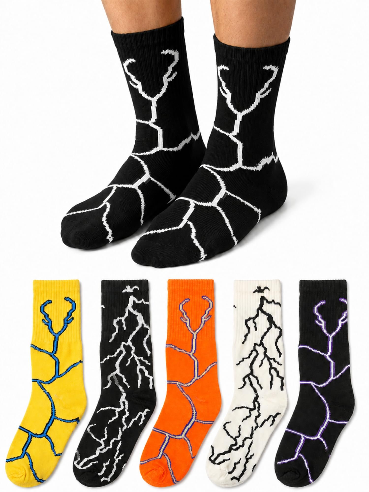 Lightning Design Crew Socks for Men | Pack of 6 Soft Breathable Cotton Socks