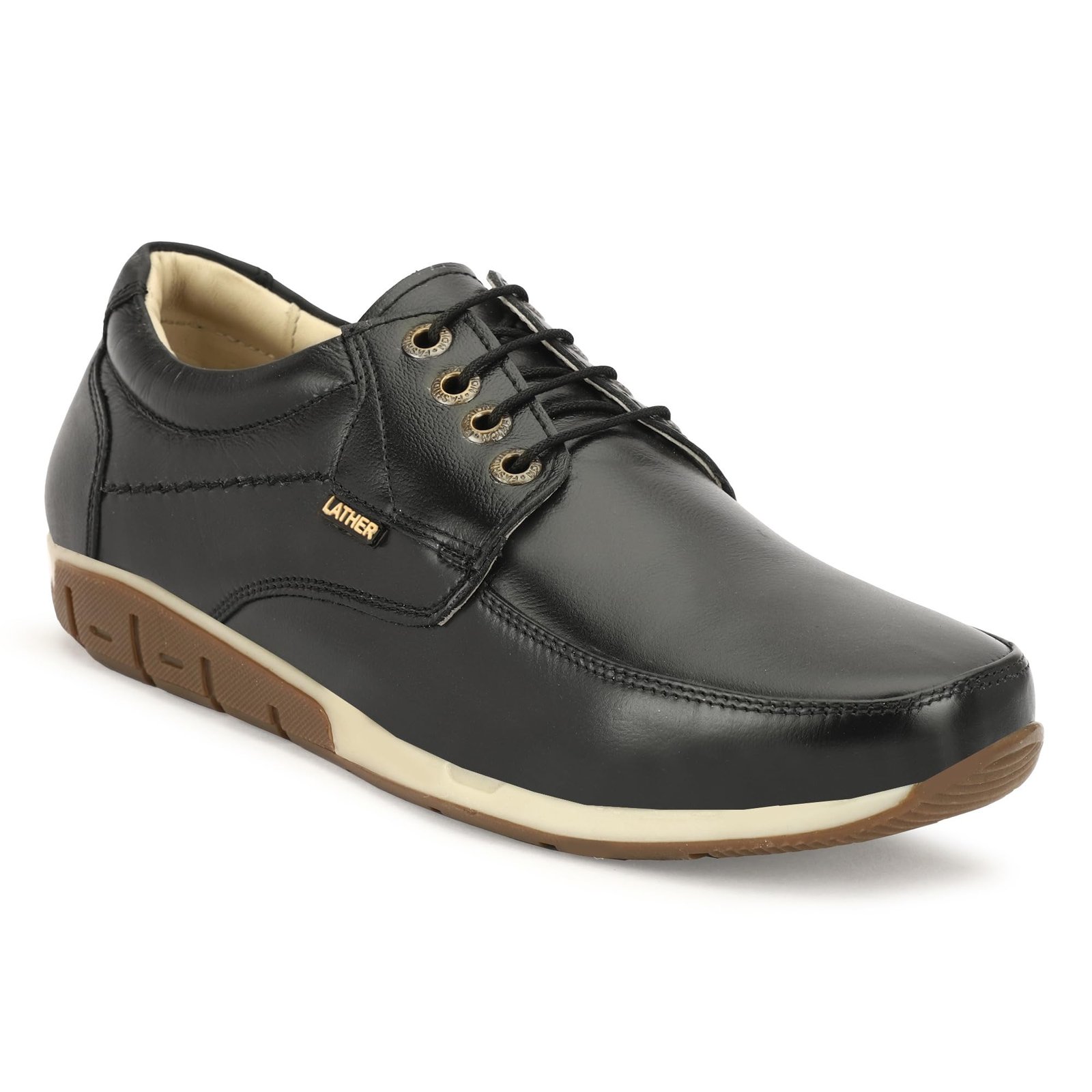 R M Enterprises Men's Black Genuine Leather Formal Casual Lace-Up Comfort Walking Office Shoes with Cushioned Sole, Lightweight Everyday Footwear 07 (UK/India)