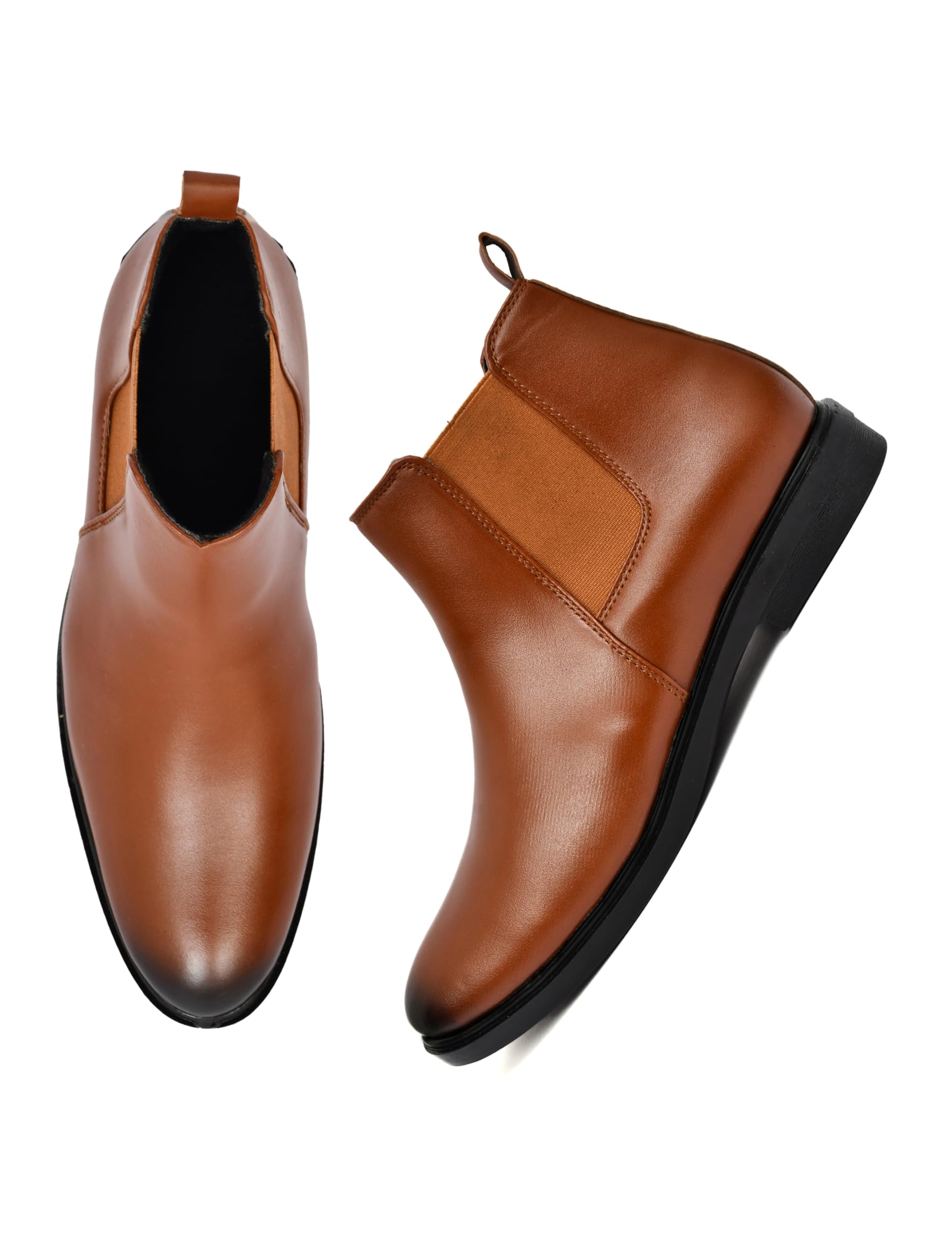 Nandu Boot House Men's Tan Slip On Fashion Chelsea Boots | High Tops, Soft Cushioned Insole, Comfortable Fit, Trendy, Stylish Boots 10 (UK/INDIA) - Image 4