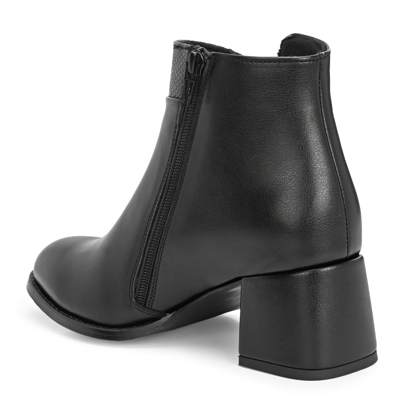 Women’s Black Ankle Boots with Side Zipper, Chunky Block Heel, Pointed Toe, Textured Collar, Stylish Fashion Booties for Casual, Office, Work, Party, Evening & Everyday Wear(5) - Image 5