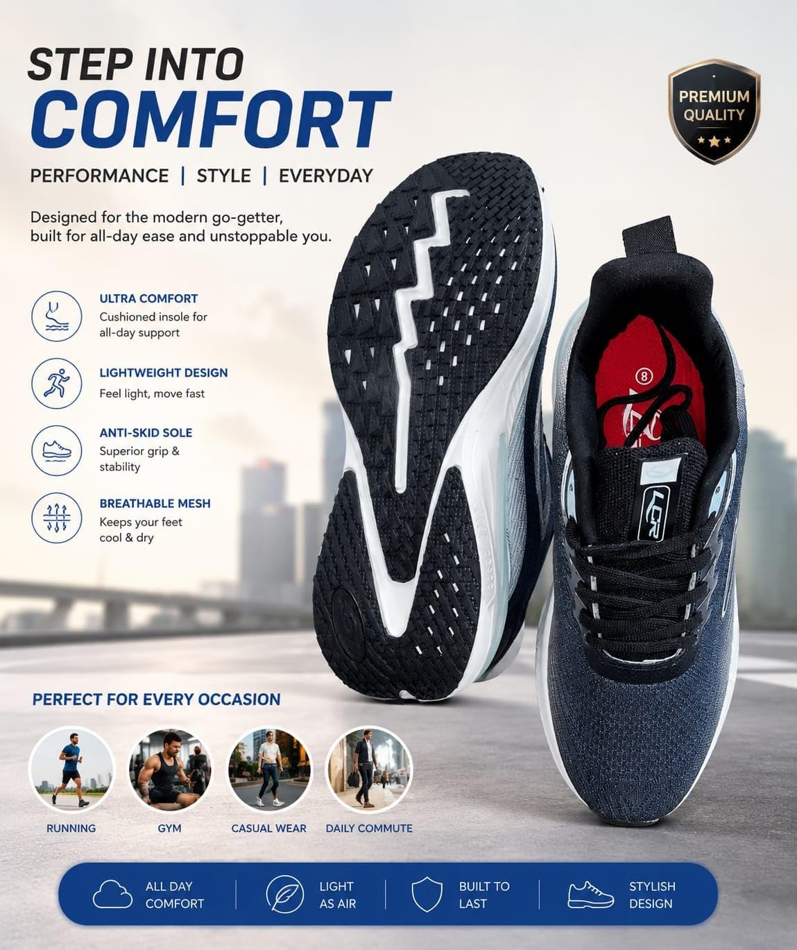 Men’s Running Shoes | Lightweight Sports Shoes with Breathable Mesh Upper | Cushioned Comfort & Anti-Skid Sole | Running, Walking, Jogging, Gym - Image 5