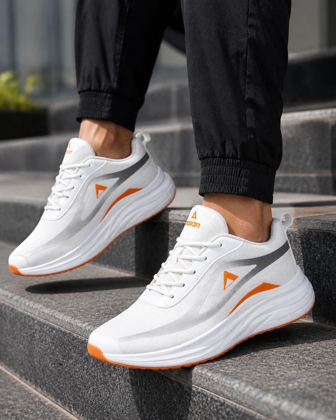 Men's Lightweight Running Shoes | Breathable Sports Sneakers for Walking, Gym, Jogging & Casual Wear | Comfortable Lace-Up Athletic Shoes (White & Grey) (UK Footwear Size System, Adult, Men, Numeric, Medium, 9) - Image 2