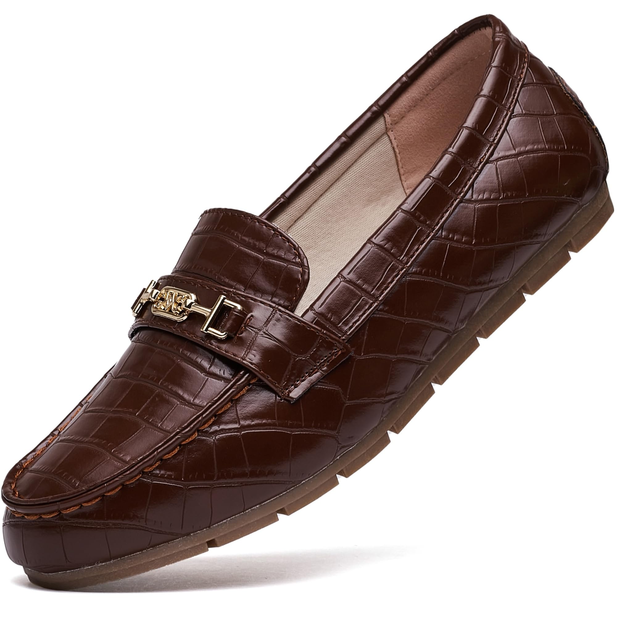 Women's Loafer Shoes Leisure Slip On Work Shoes Comfort Walking Flats, Chocolate, 9.5