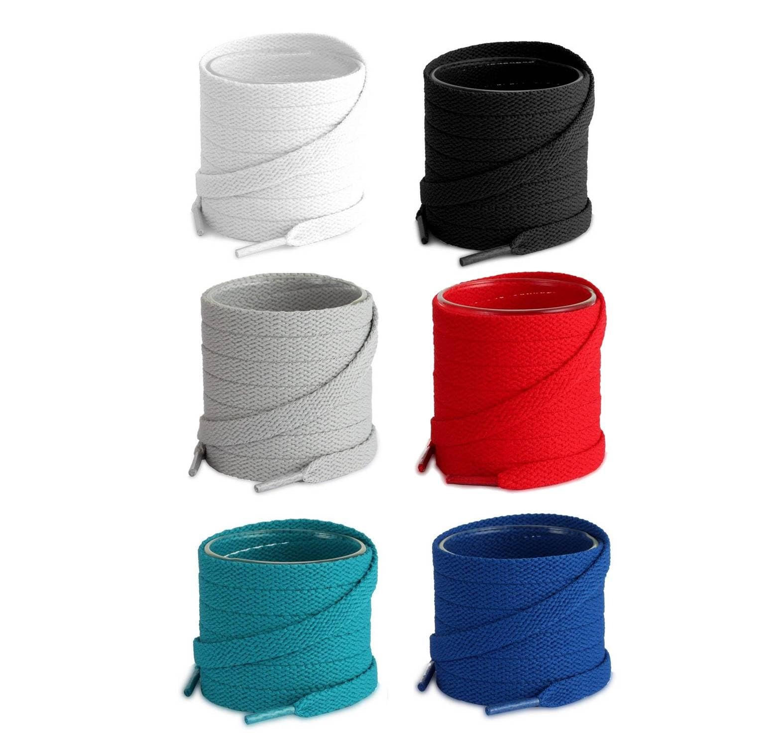 Flat Shoelaces - 8MM (5/16" Inch) Wide - Shoe Laces For All types of Shoes & Sneakers- Black, White, Light Grey, Royal Blue, Red & Ocean blue Color- 6 Pair Pack (120CM (47.25'' Inch))
