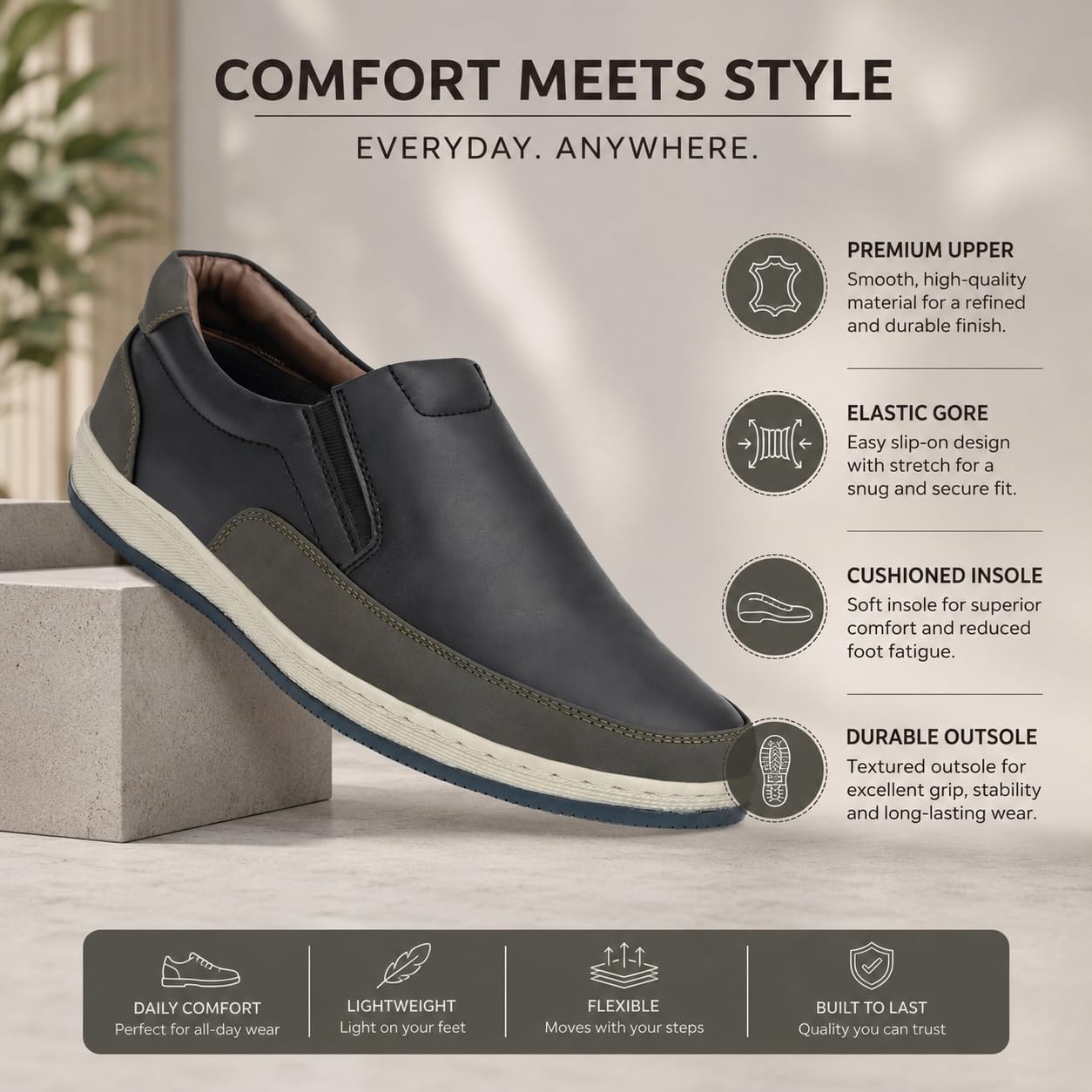 Mens Casual Shoes 3392-04_Black_8 - Image 6