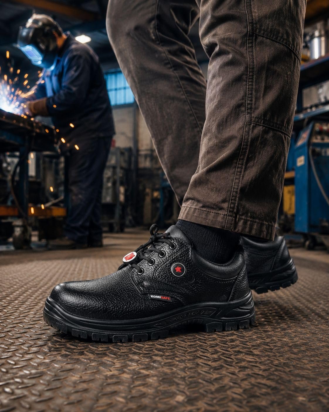 KOMISAFE Steel Toe Safety Shoes for Men | Anti Slip PU Sole | Shock Absorbing Work Shoes | Oil and Acid Resistant | Lace Up Industrial Safety Footwear | Black - Image 5