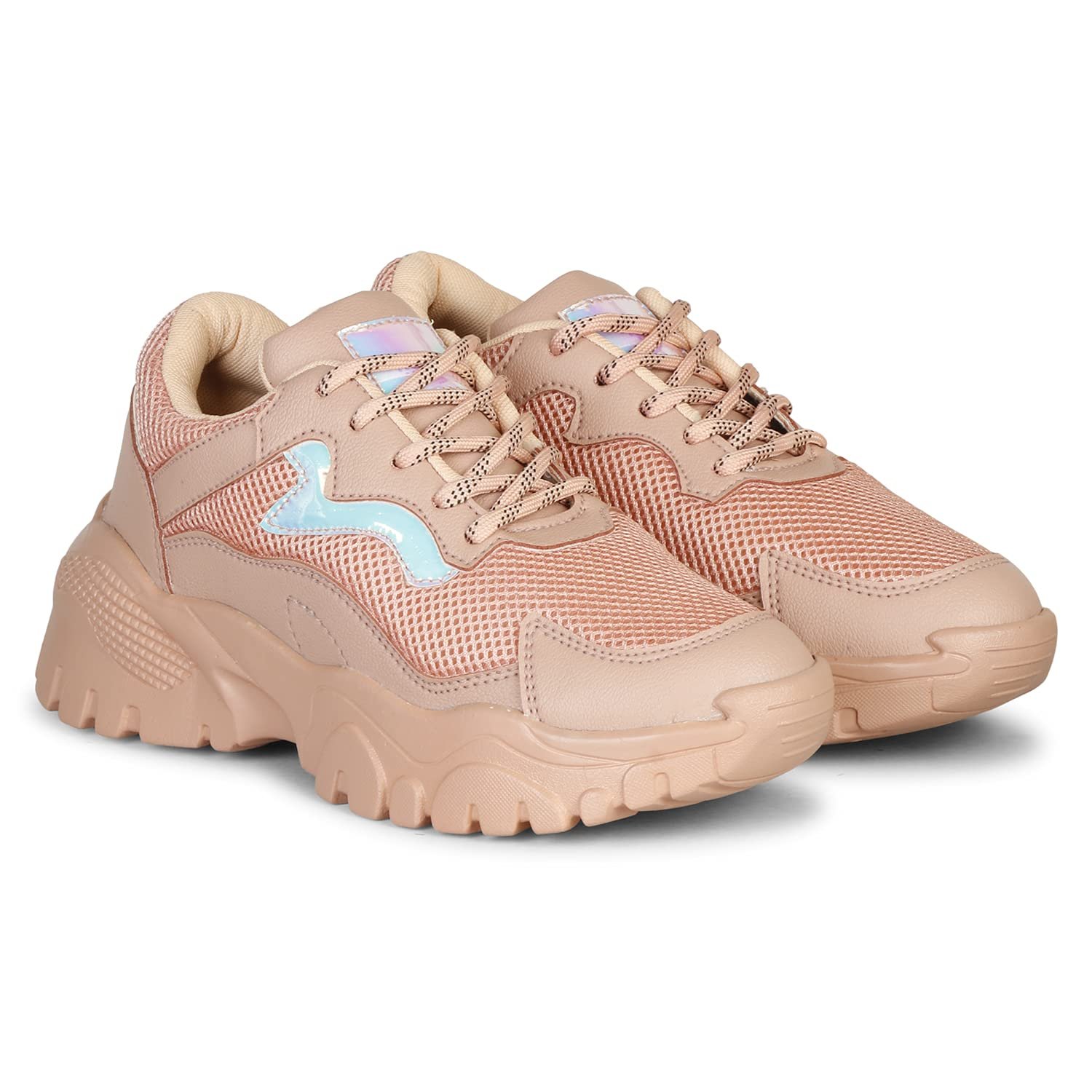 Naitik Women's Comfotable Lightweight Casual Lace-up Sneaker (Peach)
