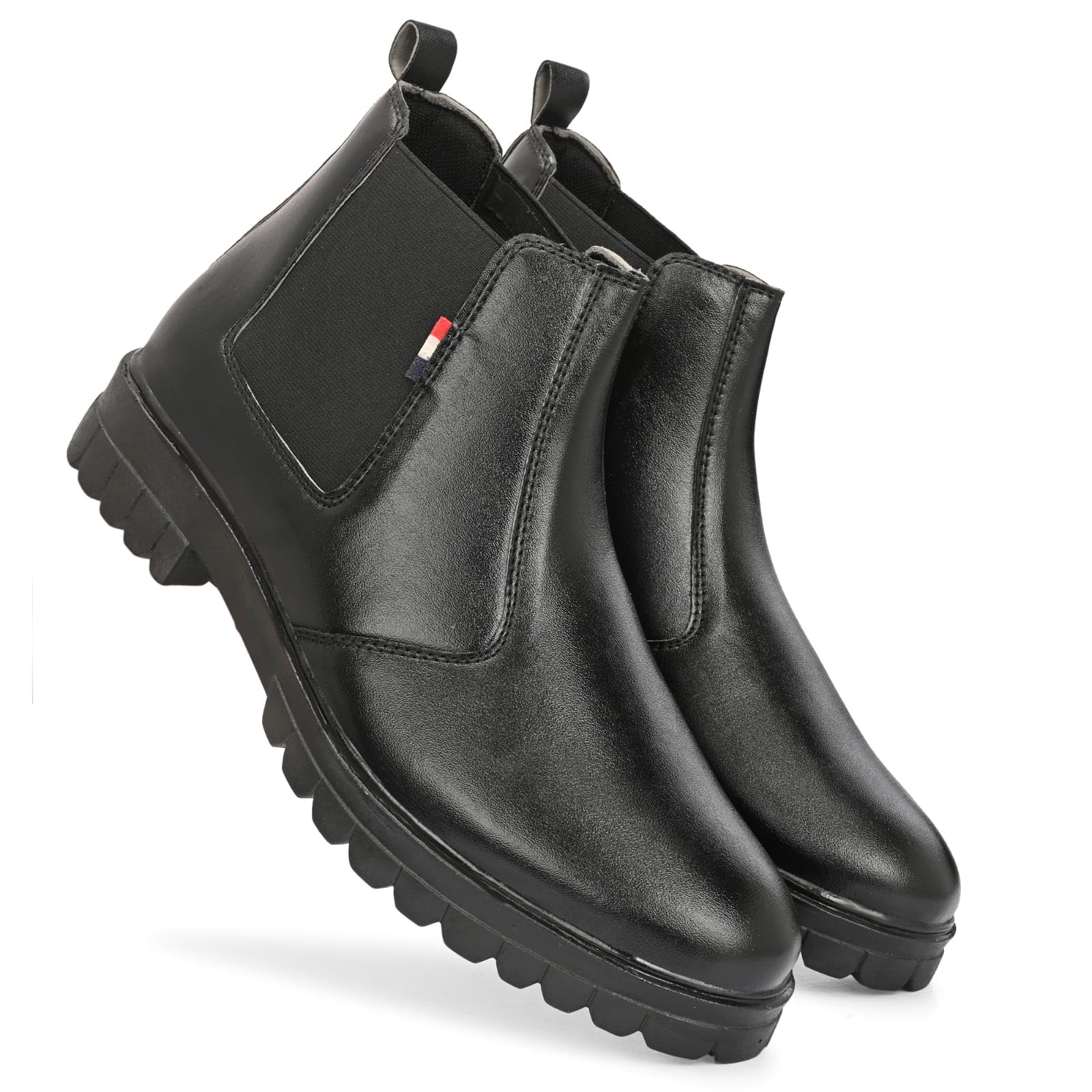 Men's Black Synthetic Leather Chelsea Boots with Grip Sole, Elastic Side Panel, Chunky Rubber Outsole (UK Footwear Size System, Adult, Men, Numeric, Medium, 6) - Image 3