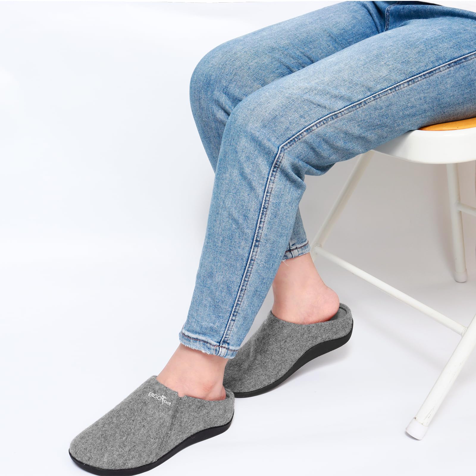 House Slippers With Arch Support, Orthopedic Slippers for Plantar Fasciitis Pain Relief, Comfy Wool Felt Clog, Non-Slip Indoor Outdoor House Shoes for Women and Men/Grey, W8/M7 - Image 5