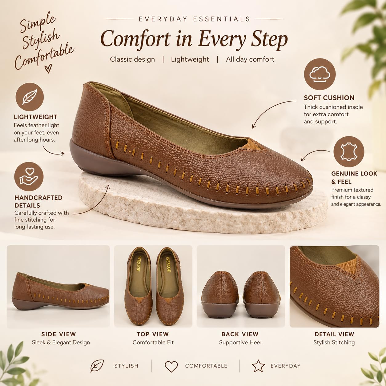 WESTOES Beige Belly Especially for Ladies | Comfortable Platform Heel with Stylish Look | Western Dress Go to Shoes (WB05) (Brown, UK Footwear Size System, Adult, Women, Numeric, Medium, 8) - Image 2