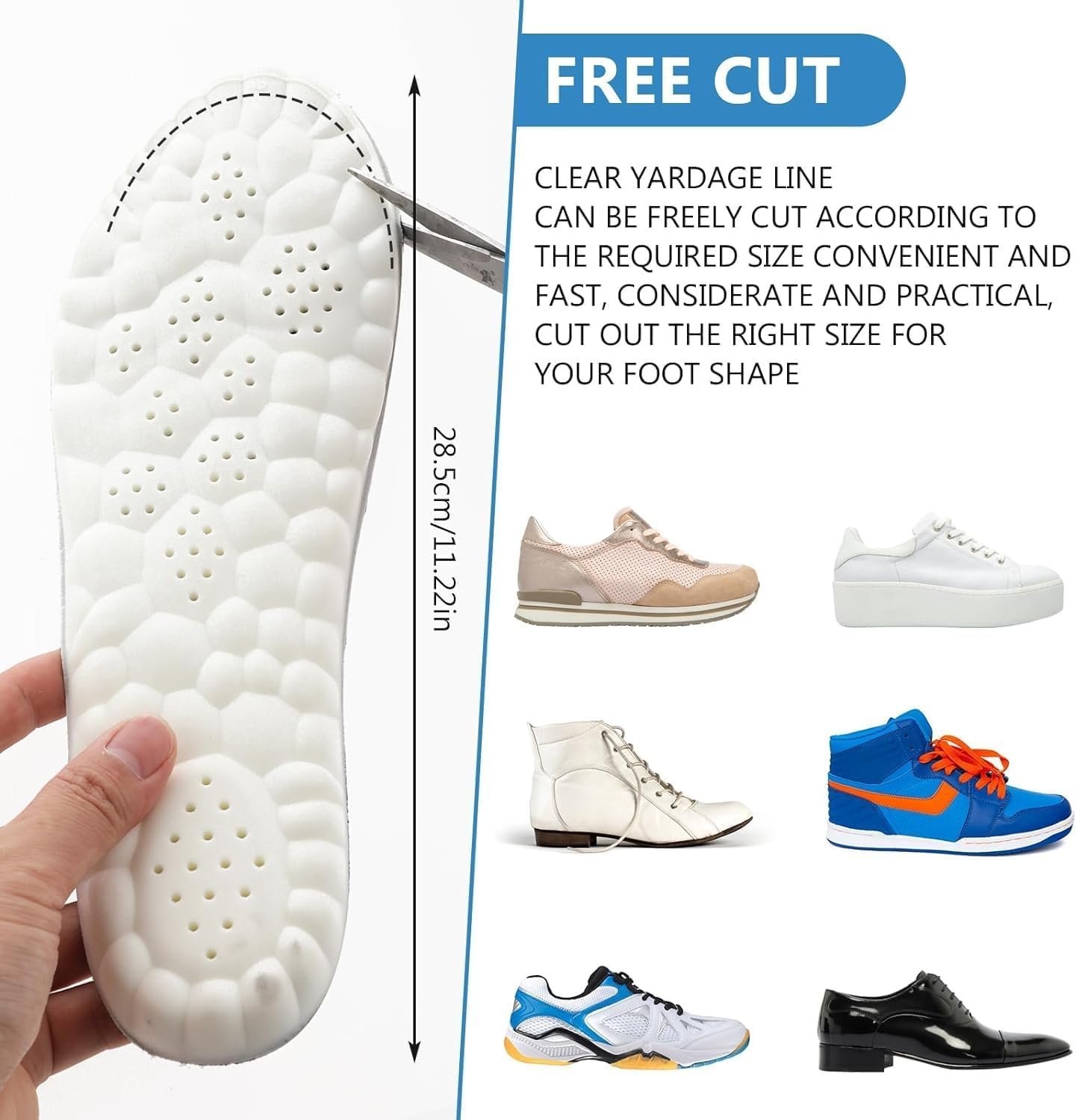 Soft Memory Foam Shoe Sole for Men & Women, Insole for Shoes with Arch Fit Support, Inner Shoe Pad, Cushion Sole Replacement, Comfort Sole Pad, Shock Absorbent Insert for Work & Everyday Footwear (EU 40-46)