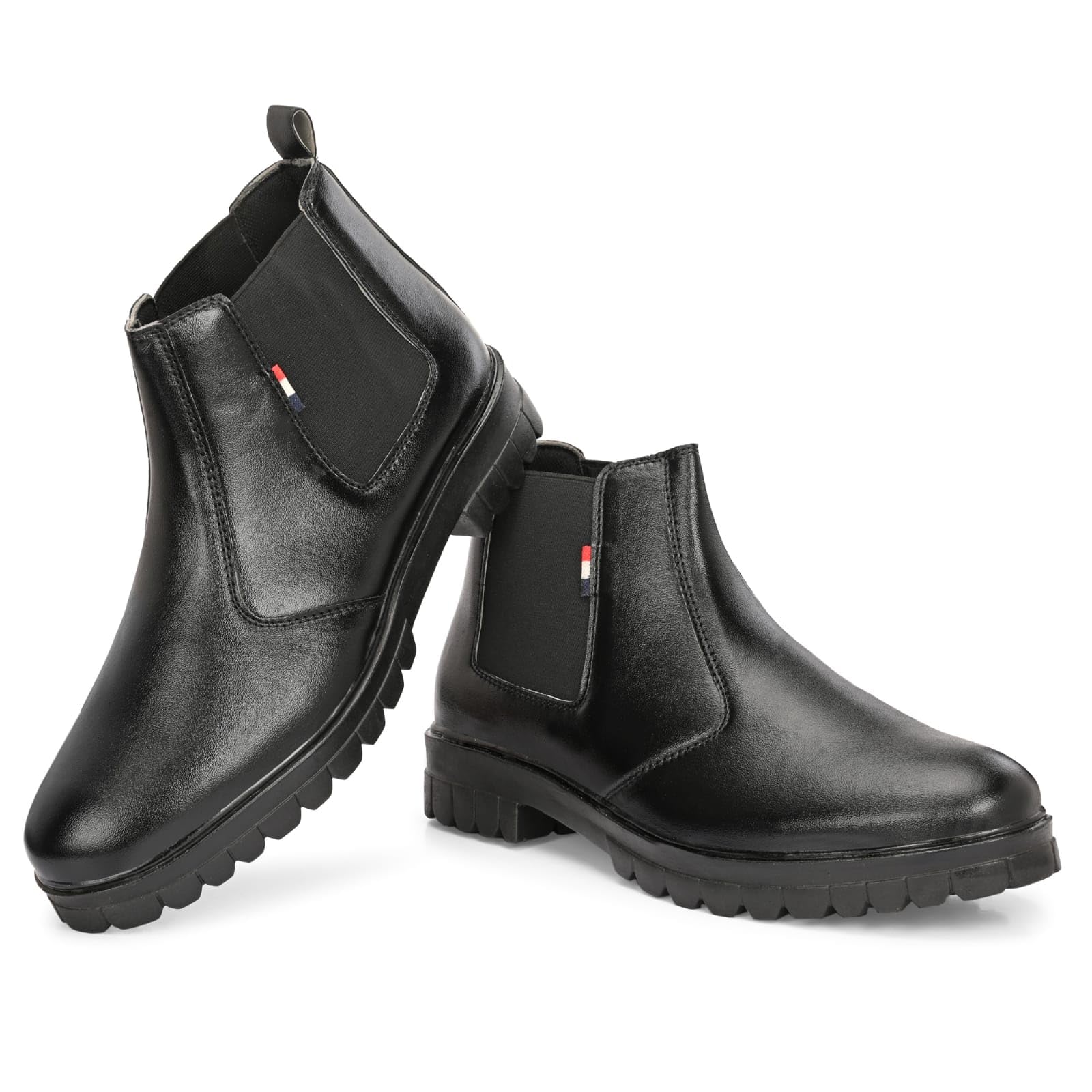 Men's Black Synthetic Leather Chelsea Boots with Grip Sole, Elastic Side Panel, Chunky Rubber Outsole (UK Footwear Size System, Adult, Men, Numeric, Medium, 6) - Image 4