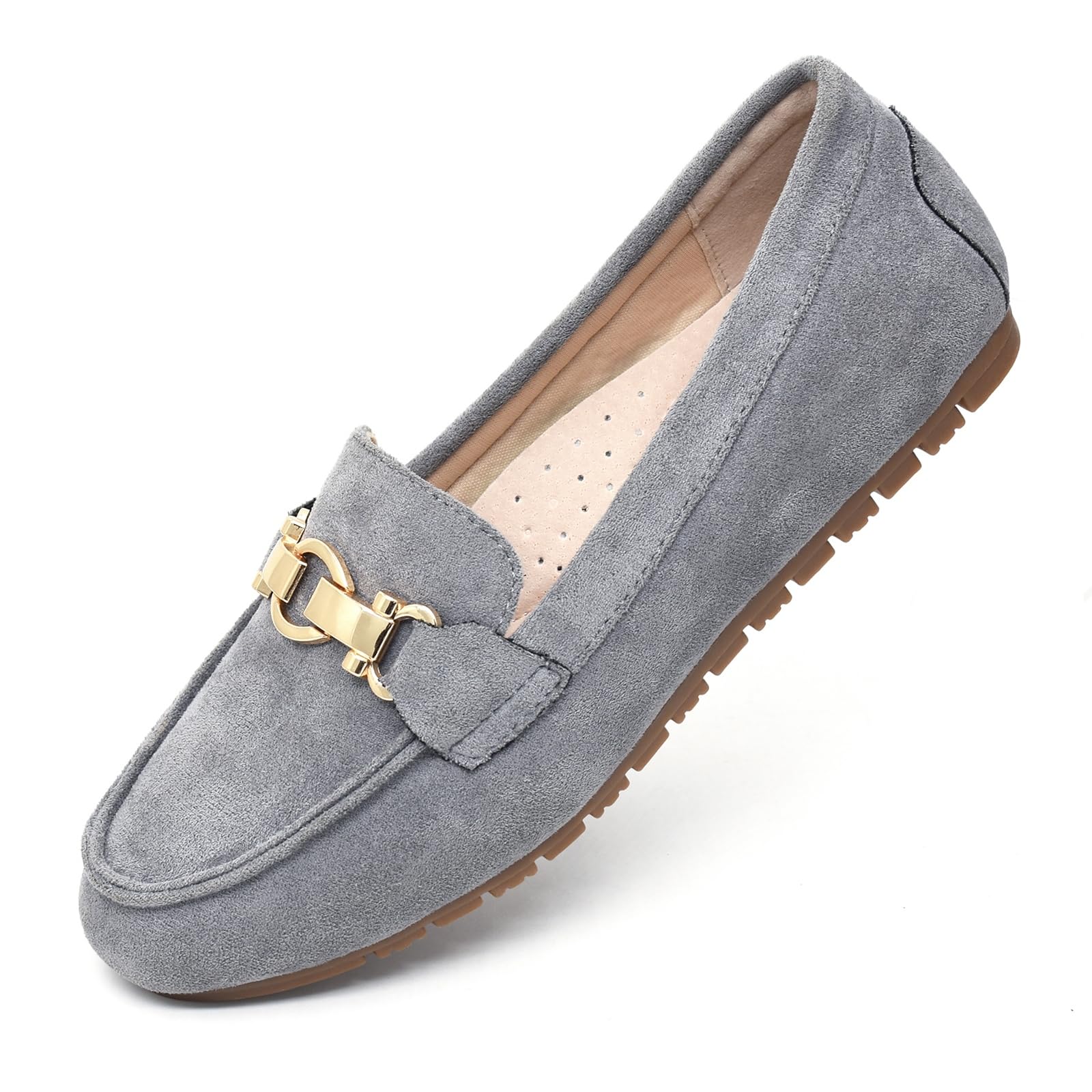 Loafers for Women Business Casual Shoes Comfortable & Lightweight Penny Loafers Slip On Work Flats, Grey, 7