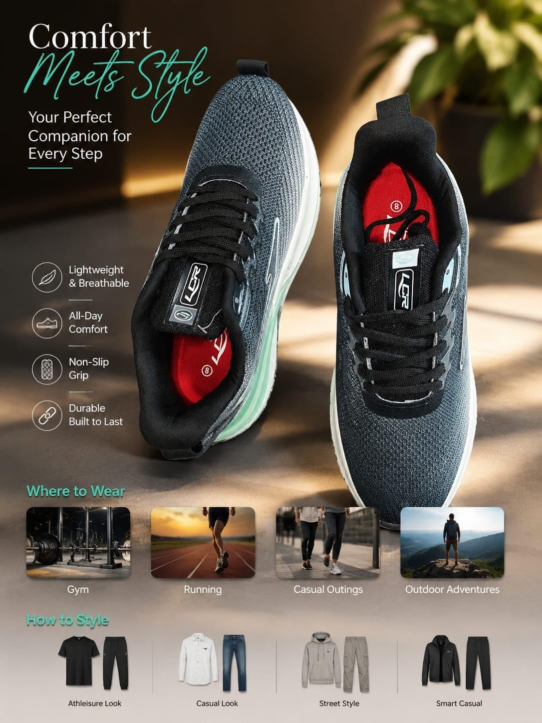 Men’s Running Shoes | Lightweight Sports Shoes with Breathable Mesh Upper | Cushioned Comfort & Anti-Skid Sole | Running, Walking, Jogging, Gym - Image 6