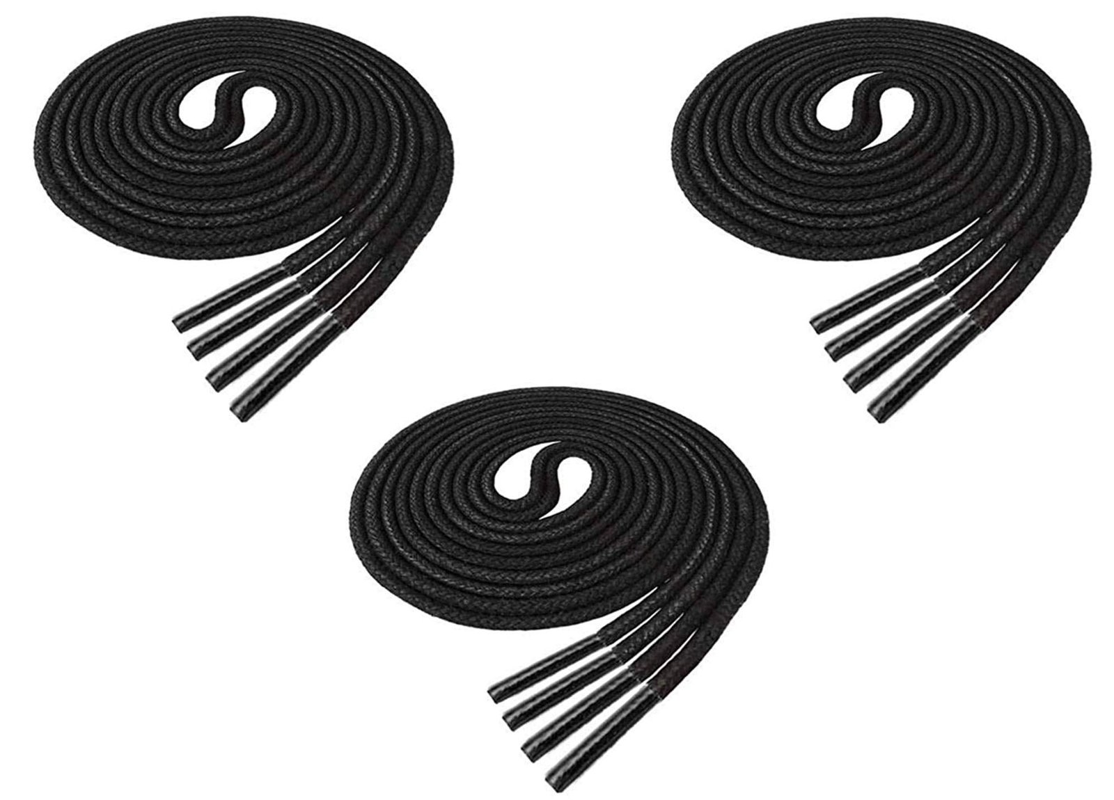 Round Shoe Lace Black Formal Shoelace (Pack of 3 Pairs) Waxed Cotton Shoes Laces for Office Shoes, Oxford shoe and Formal Shoes