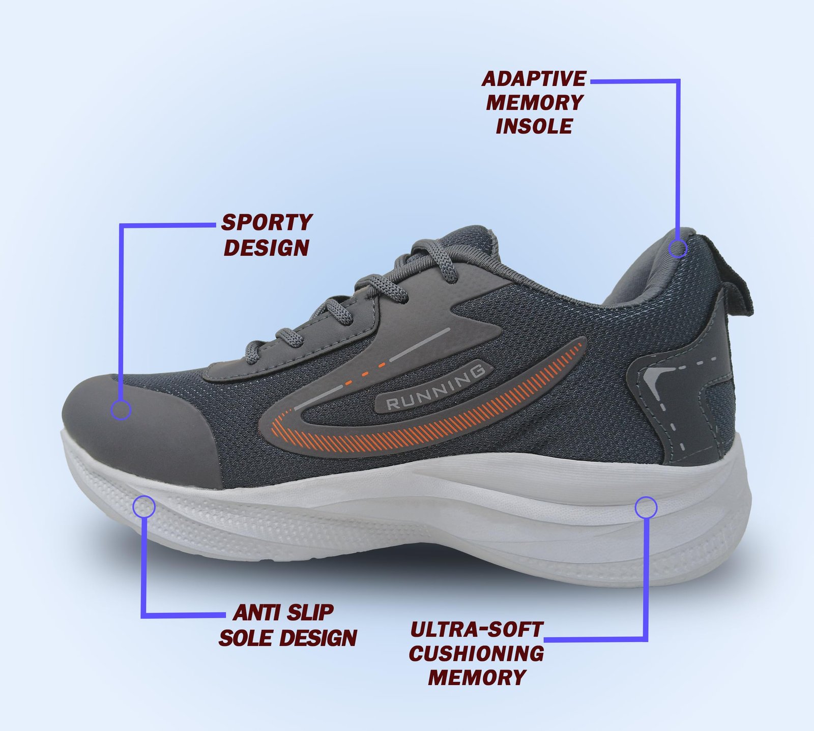 Swing Sports Shoes for Men | Lightweight Airy Mesh, Cushione Sole |Color (Black&Grey) | Size (6-10) | ForGym & Daily Use (Grey, UK Footwear Size System, Adult, Men, Numeric, Medium, 10) - Image 5