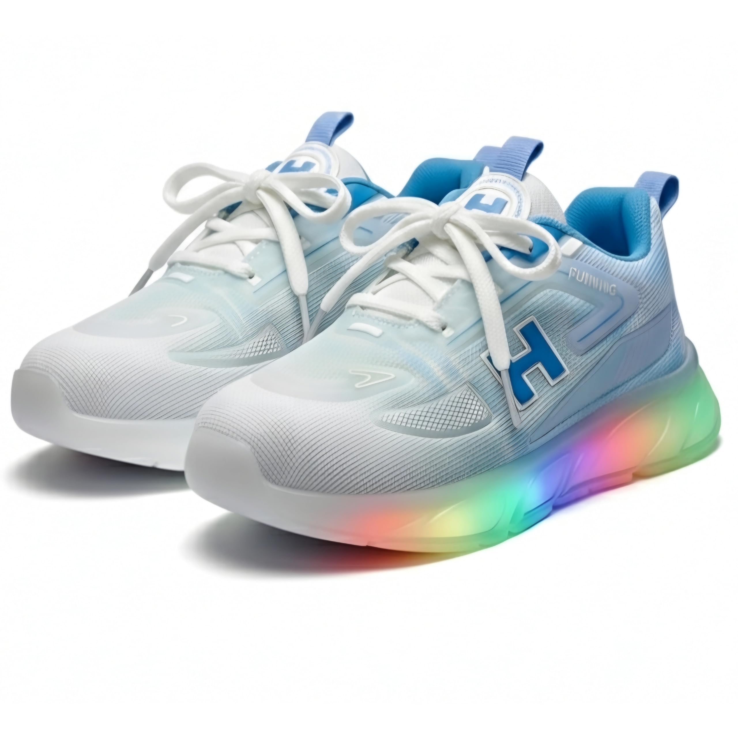 HOOH Kids LED Light Up Sneakers Breathable Comfortable Fashion Sports Shoes for 12 Months to 12 Years (Sky, UK Footwear Size System, Little Kid, Age Range, Medium, 4.5 Years, 5 Years)