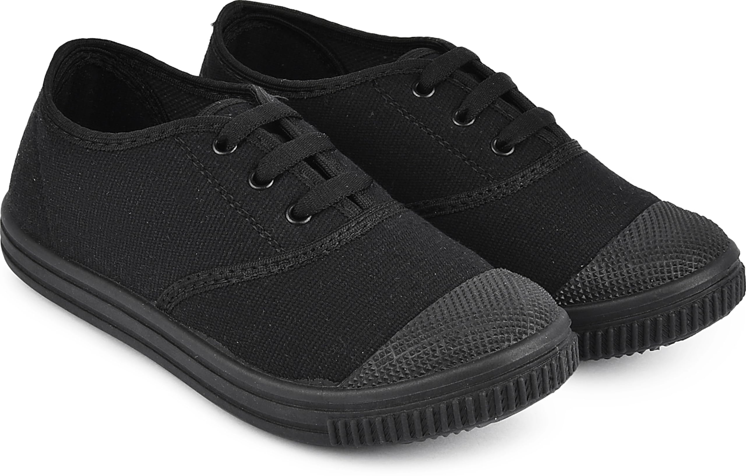 Black School Shoes for Boys, Slip-on Tennis Training Shoes, Synthetic Material, Rubber Sole, Slip Resistant, Round Toe (UK Footwear Size System, Big Kid, Men, Numeric, Medium, 9)