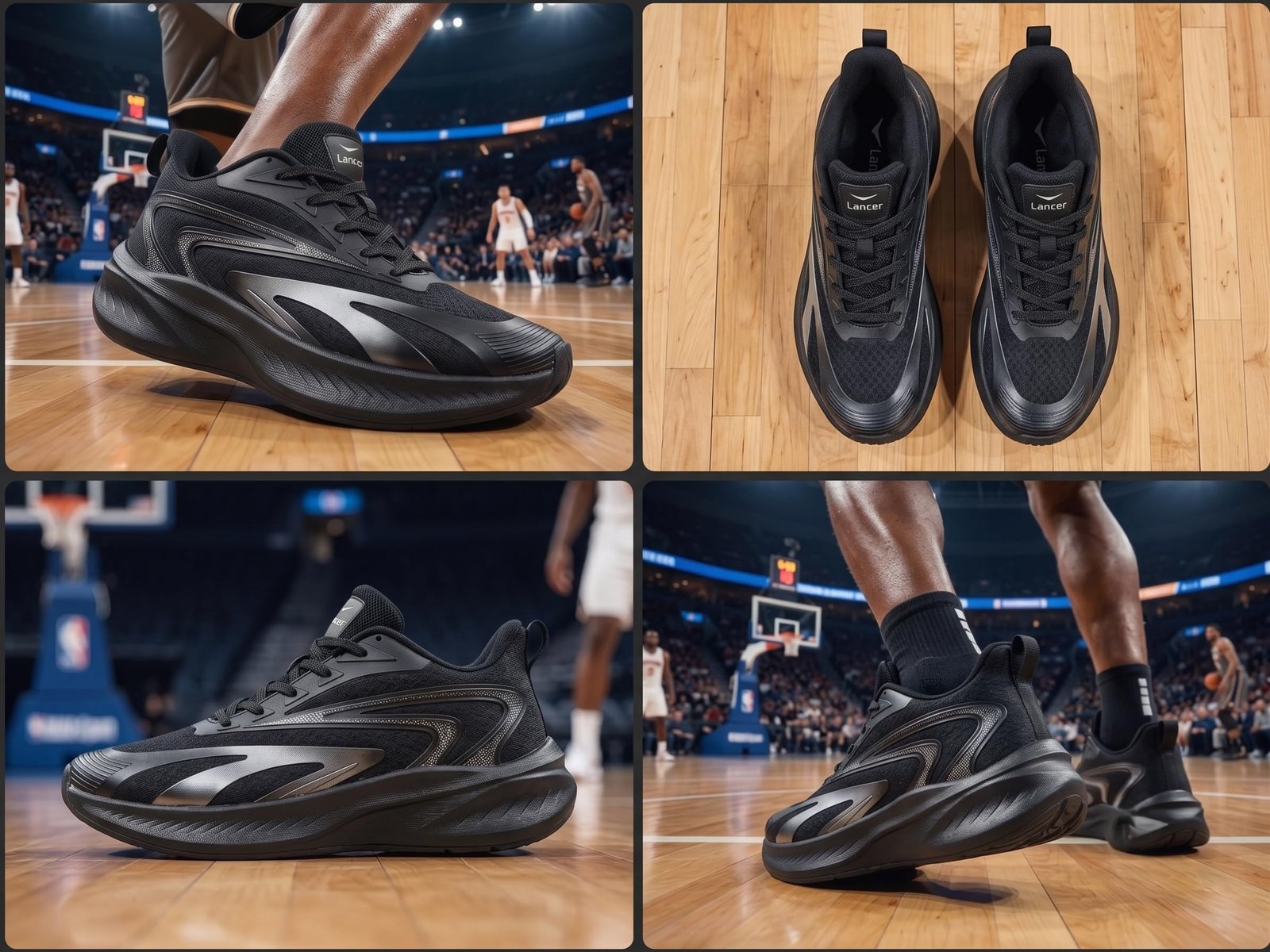 Men's Black Basketball Sneakers with Cushioned Sole, Sports Shoe