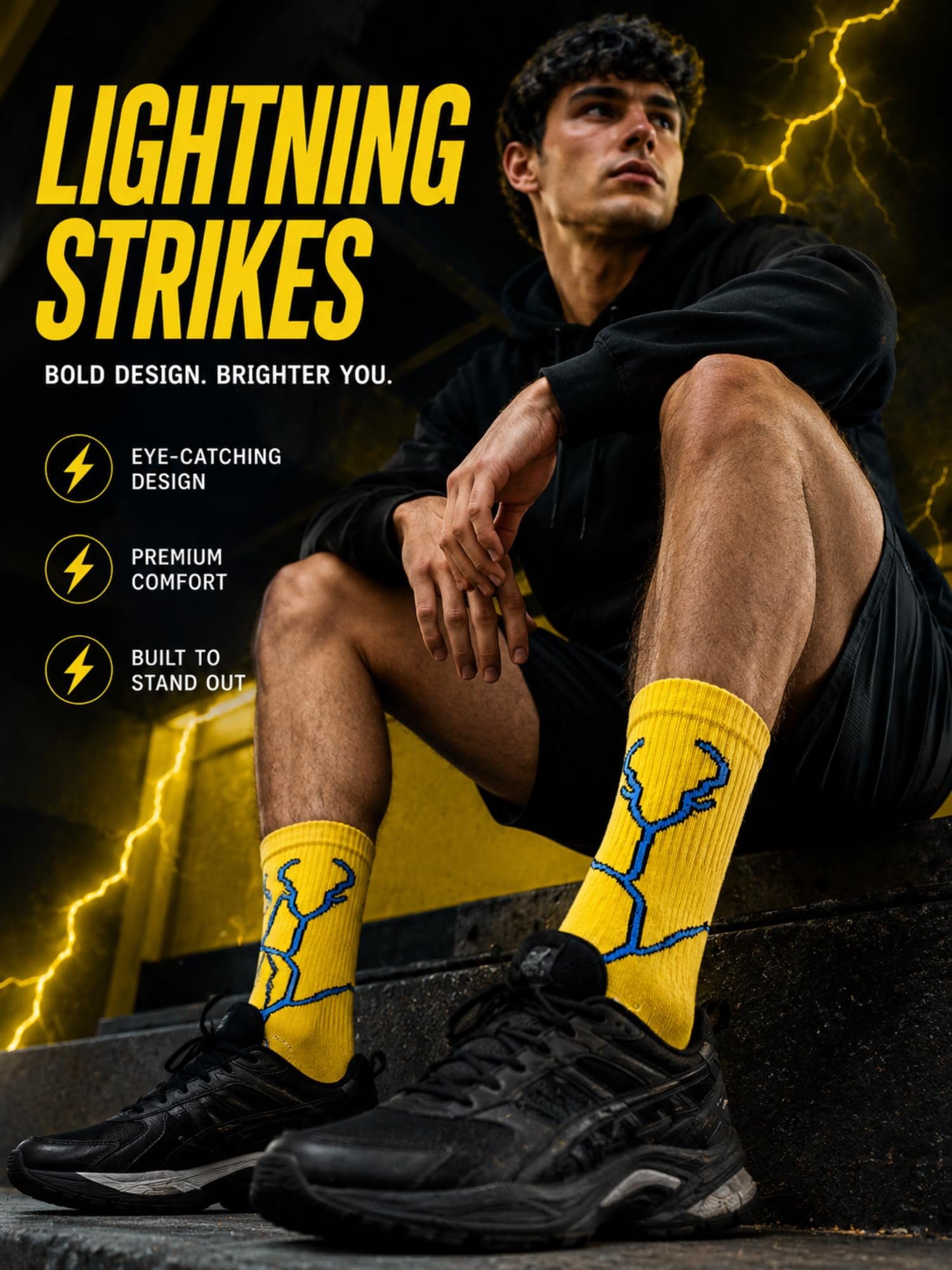 Lightning Design Crew Socks for Men | Pack of 6 Soft Breathable Cotton Socks - Image 3