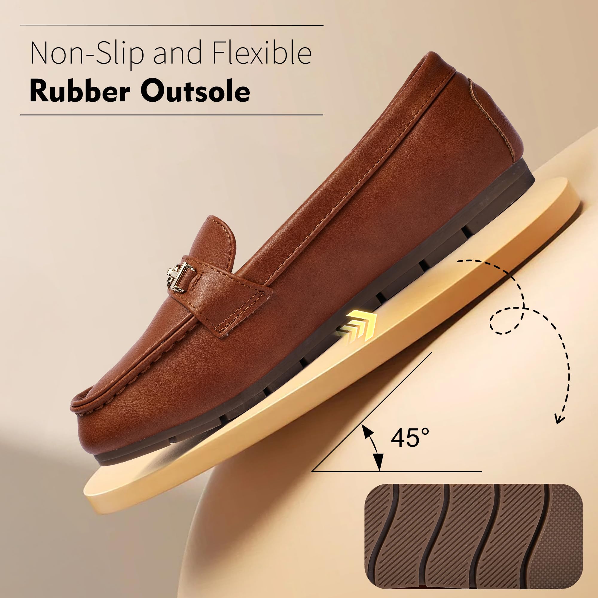 Loafers for Women Comfortable Slip On Flats with Memory Foam Insole for Daily Wearing, Brown Leather, 5.5 - Image 6