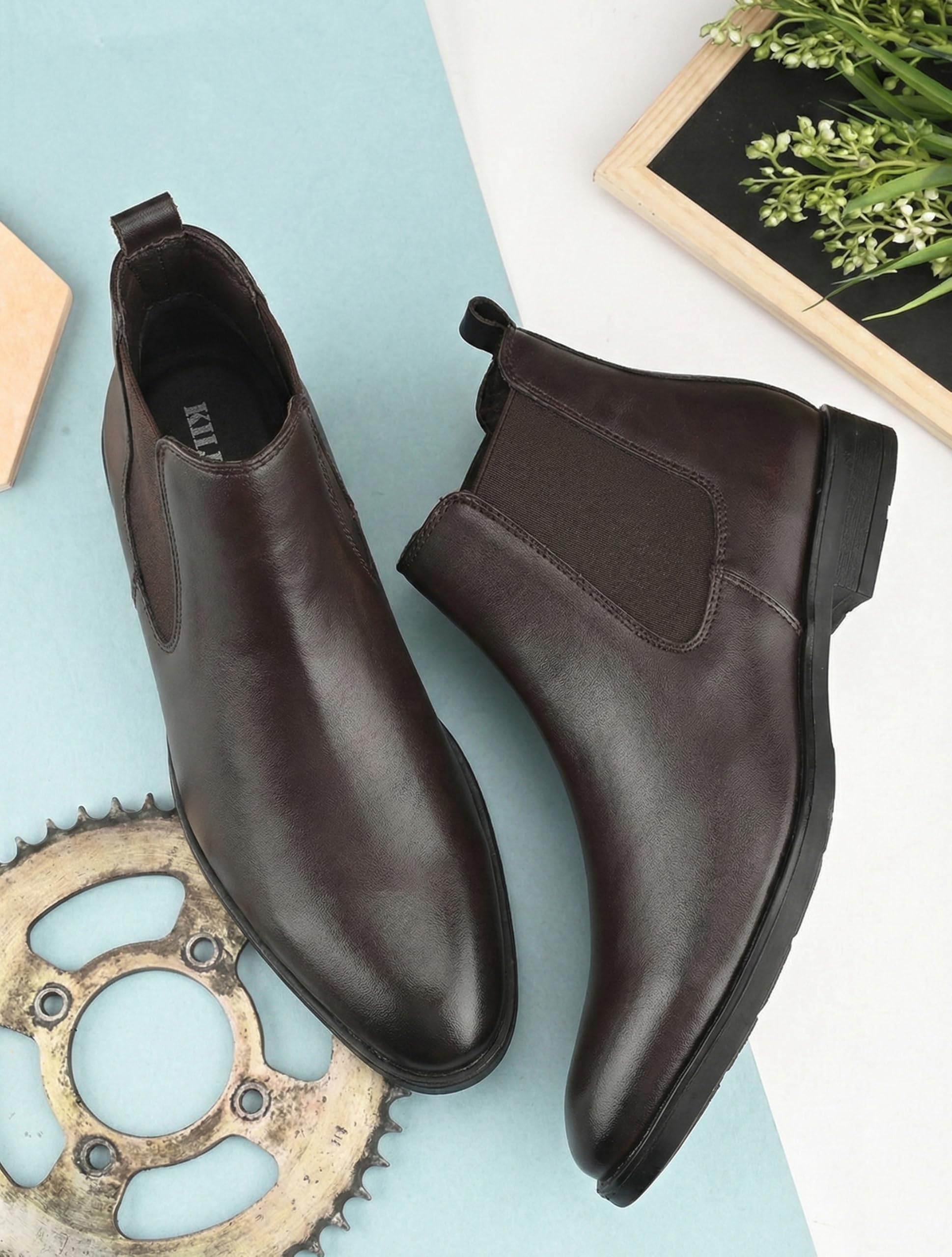 Nandu Boot House Men's Brown Slip On Fashion Chelsea Boots | High Tops, Soft Cushioned Insole, Comfortable Fit, Trendy, Stylish Boots 08 (UK/INDIA) - Image 3
