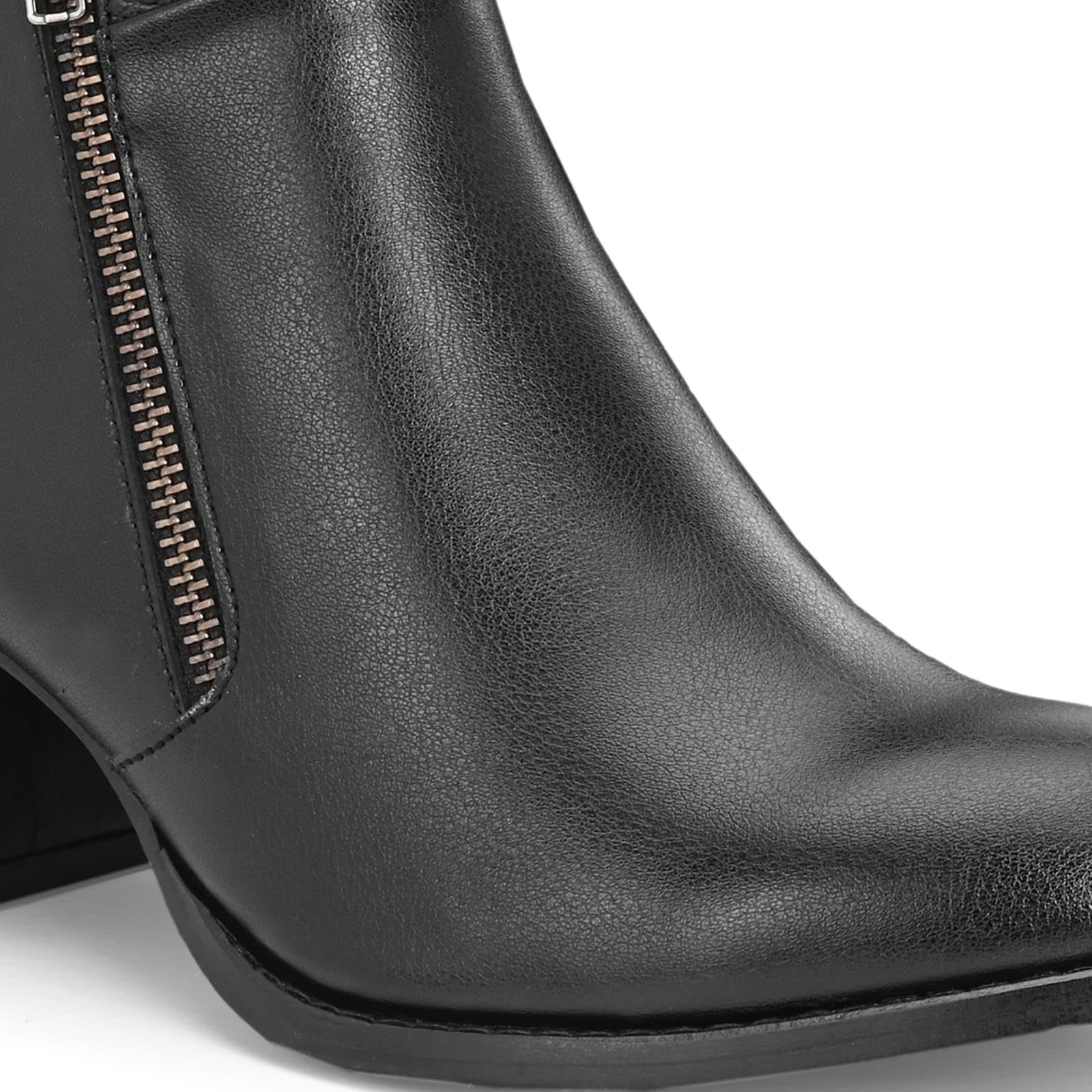 Women’s Black Ankle Boots with Side Zipper, Chunky Block Heel, Pointed Toe, Textured Collar, Stylish Fashion Booties for Casual, Office, Work, Party, Evening & Everyday Wear(5) - Image 4