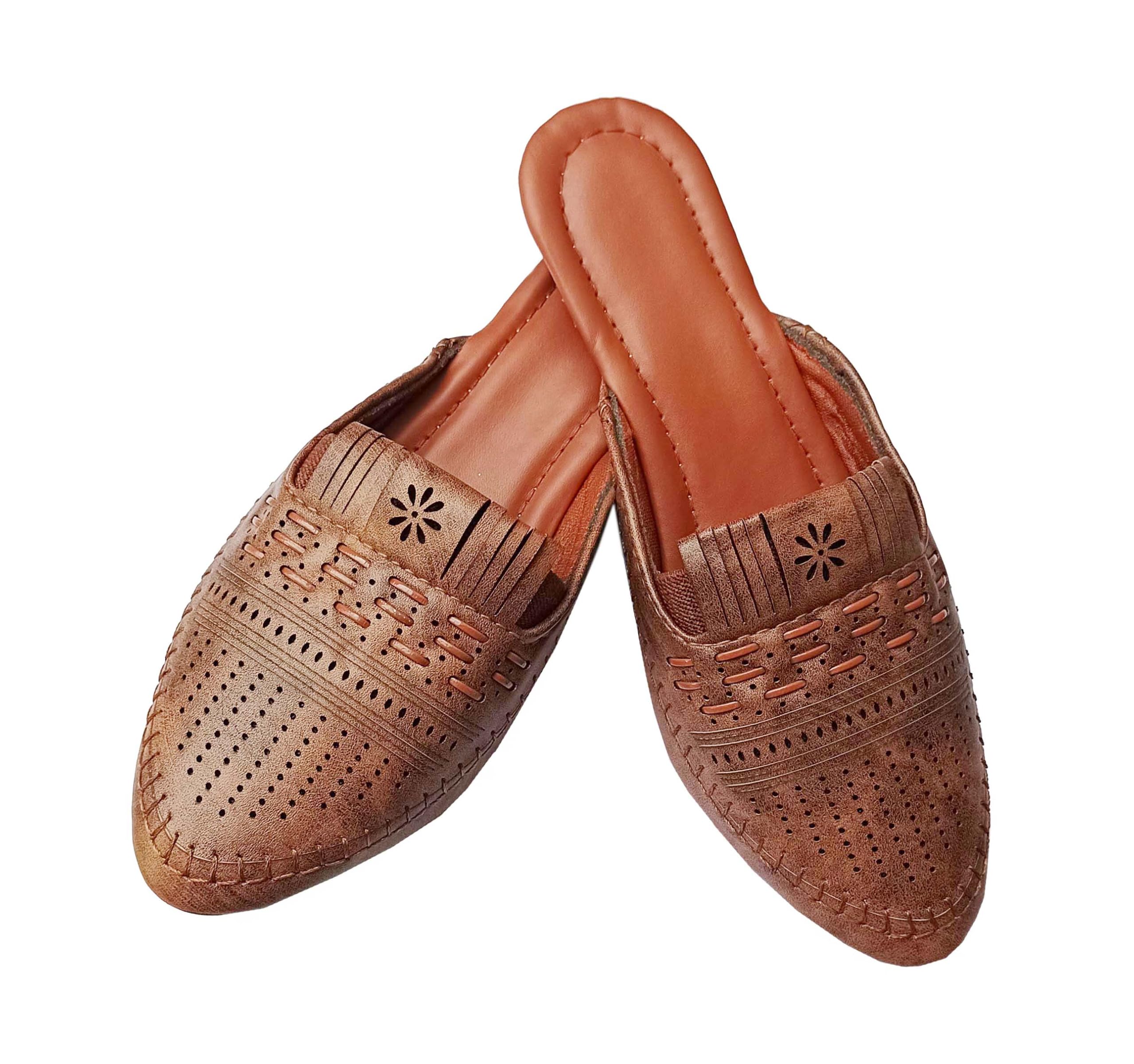 AR Jaipuri Flats Slip On Backless Loafers Womens Slides Brown Shoes Office Mules Slippers| Casual Flats Slides Mules for All Day Comfort | Flat Fashion Sandals