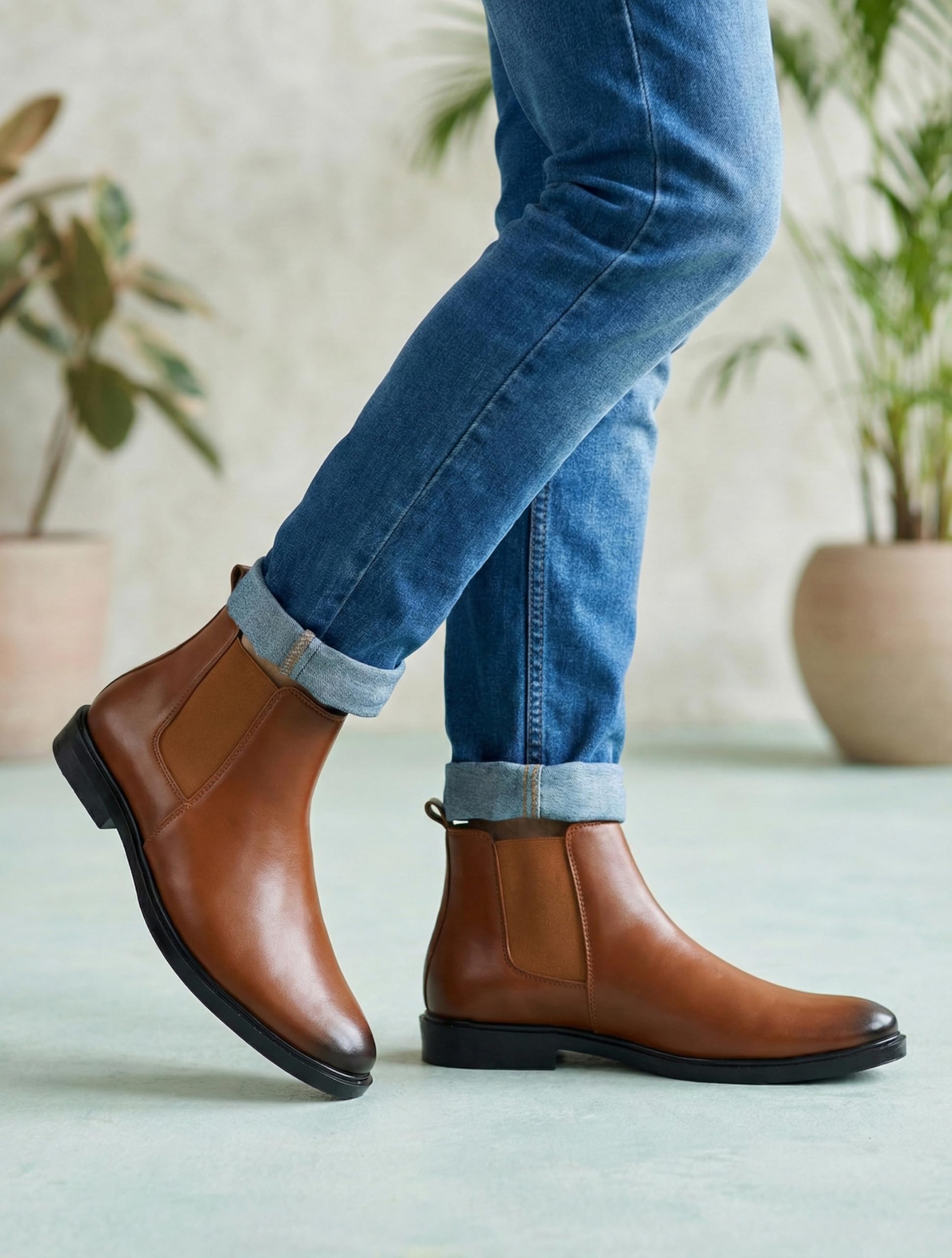 Nandu Boot House Men's Tan Slip On Fashion Chelsea Boots | High Tops, Soft Cushioned Insole, Comfortable Fit, Trendy, Stylish Boots 10 (UK/INDIA) - Image 2