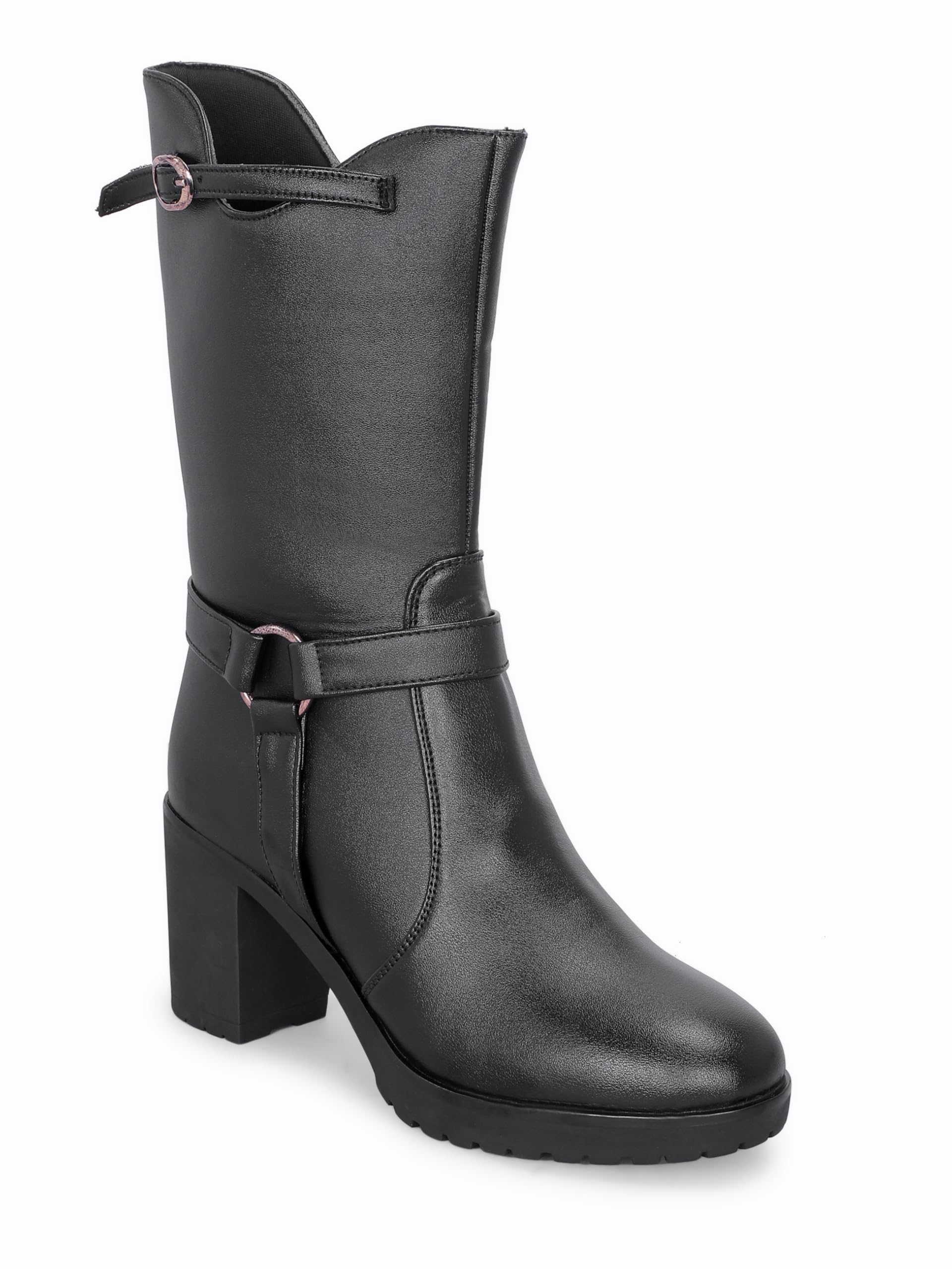 PREPFOTT Women's Knee High Boots | Block Heel Mid-Calf Fashion Boots | Comfortable Slip-On Casual Boots | Premium Synthetic Long Boots for PPPTy, Office & Winter Wear PPT_02_Black_04