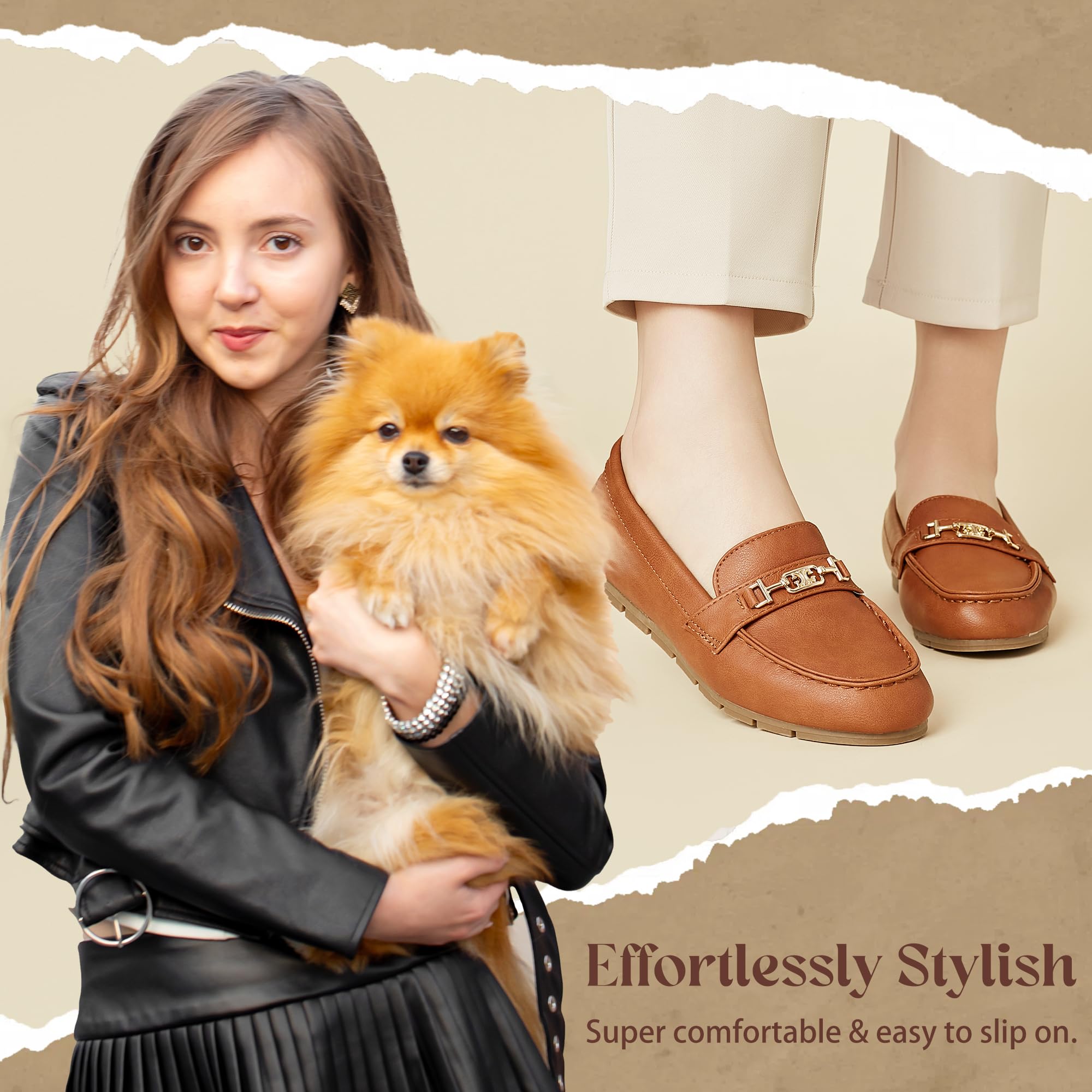 Loafers for Women Comfortable Slip On Flats with Memory Foam Insole for Daily Wearing, Brown Leather, 5.5 - Image 4