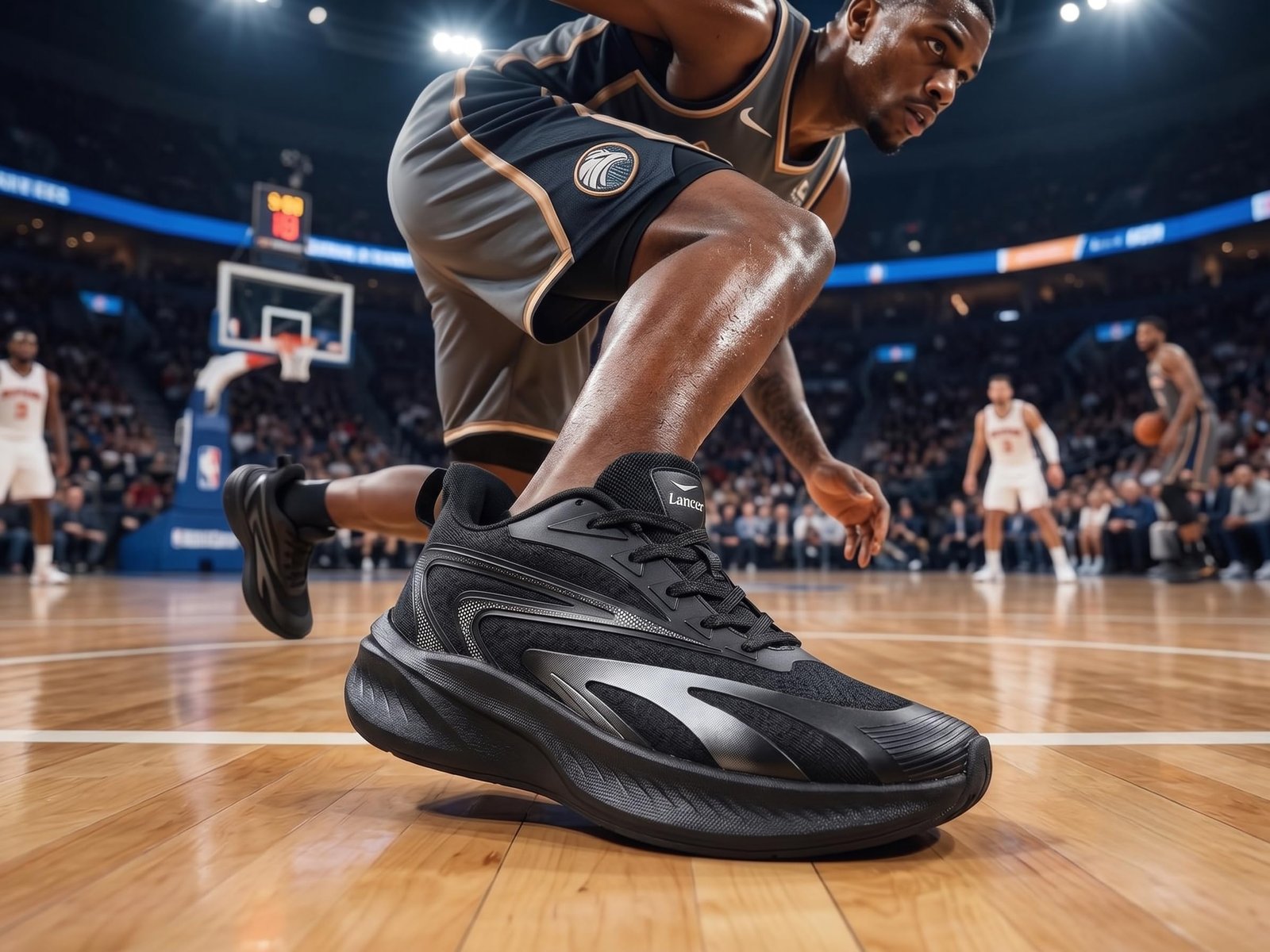 Men's Black Basketball Sneakers with Cushioned Sole, Sports Shoe - Image 2