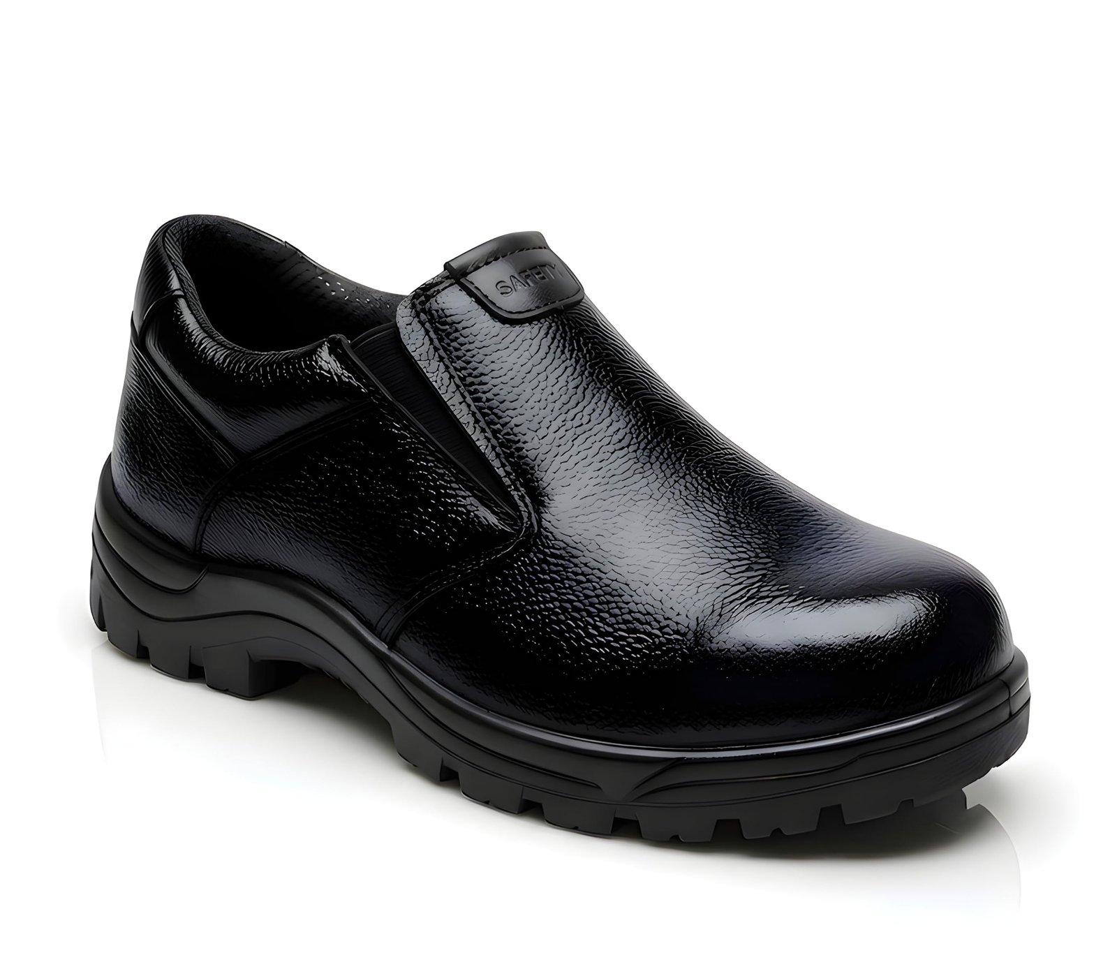 Black Slip-On Safety Shoes for Men, Leather Upper