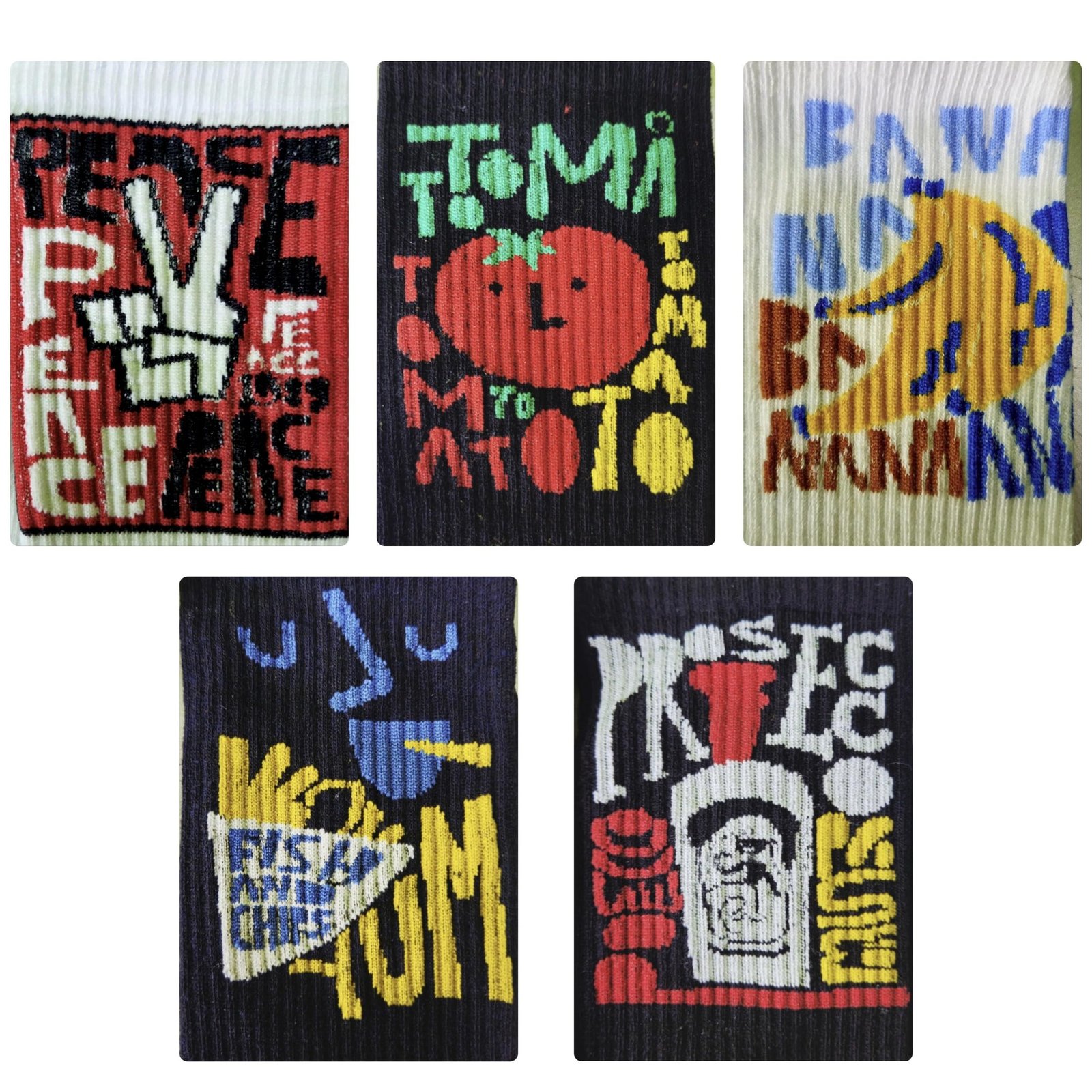 Sole-D Pairs Unisex Graphic Print Crew Socks, Pack of 5, Tomatina - Image 5